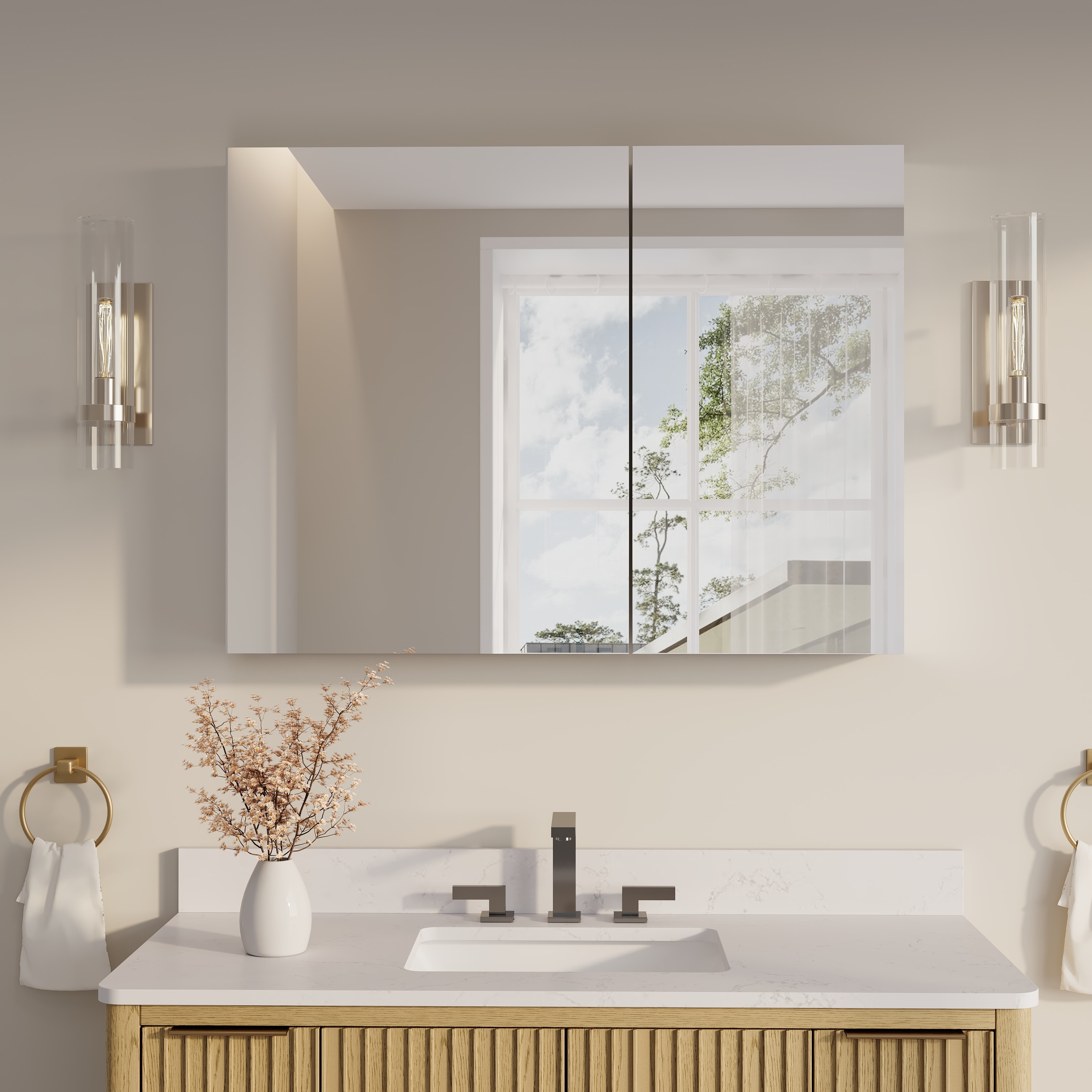 CALVON Rivon Medicine Cabinet with mirror 40-in x 30-in Surface/Recessed Mount Polished Chrome Rectangle Soft Close Medicine Cabinet