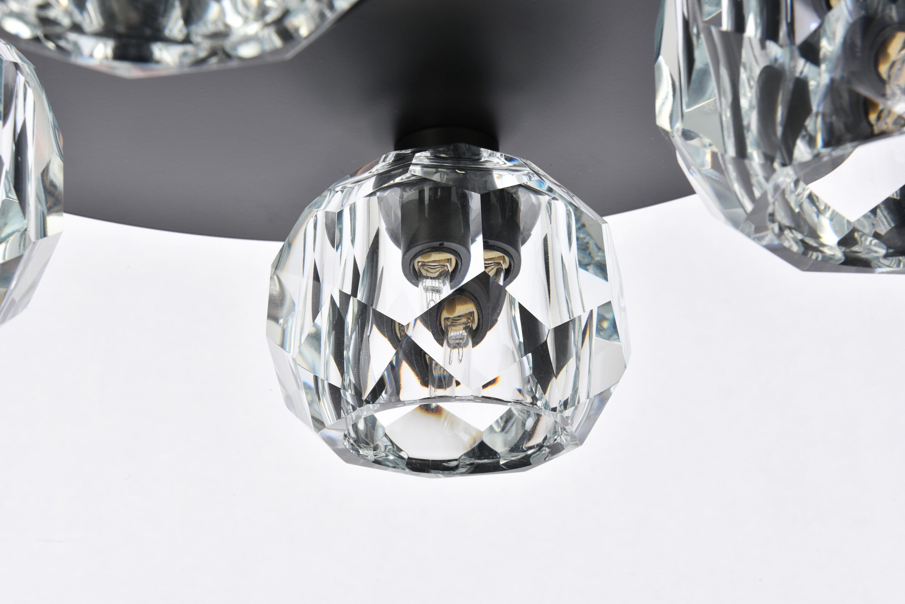 Modern Black Iron Ceiling Lamp with Clear Crystal Shades