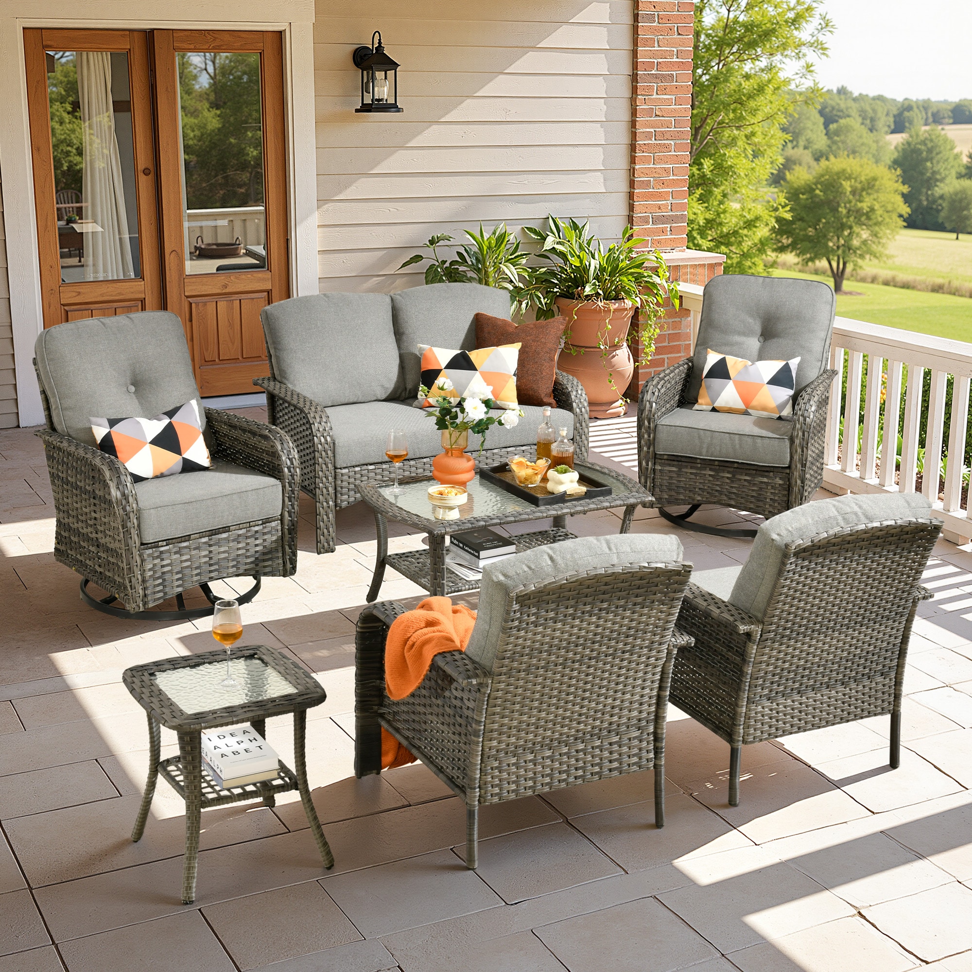 ALTRIGUS 6LYZGNCGNDS20071AL 7 -Piece Wicker Patio Conversation Set with Dark Gray Cushions