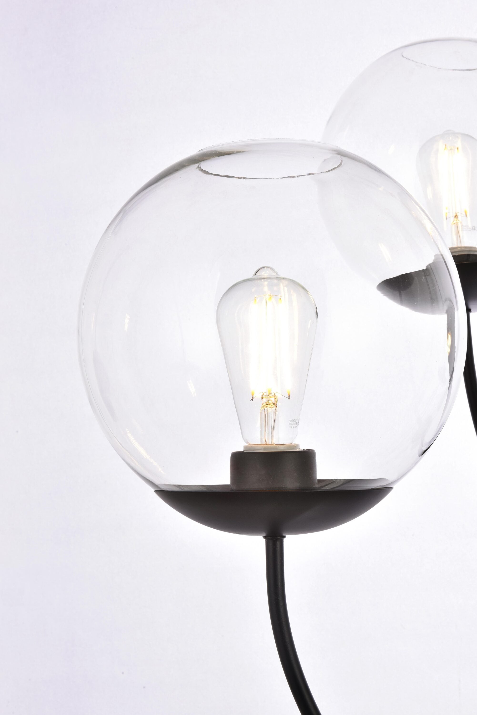 Adjustable Height Black Iron Globe Pendant with Clear Glass Shade