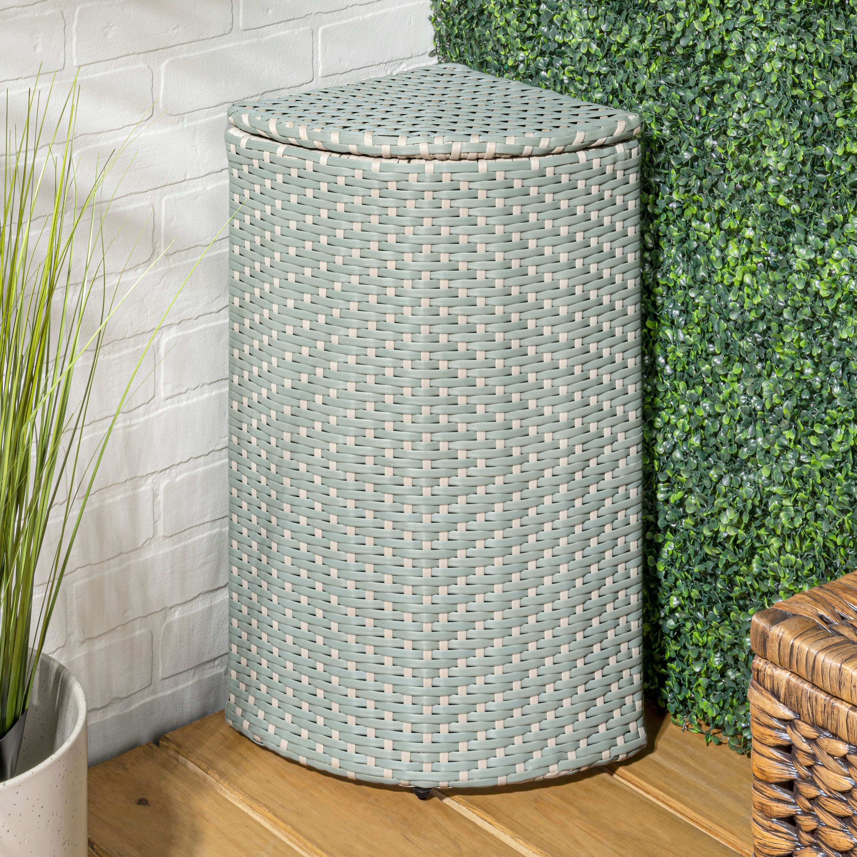 Mint Blue and White Plastic Corner Outdoor Trash Can
