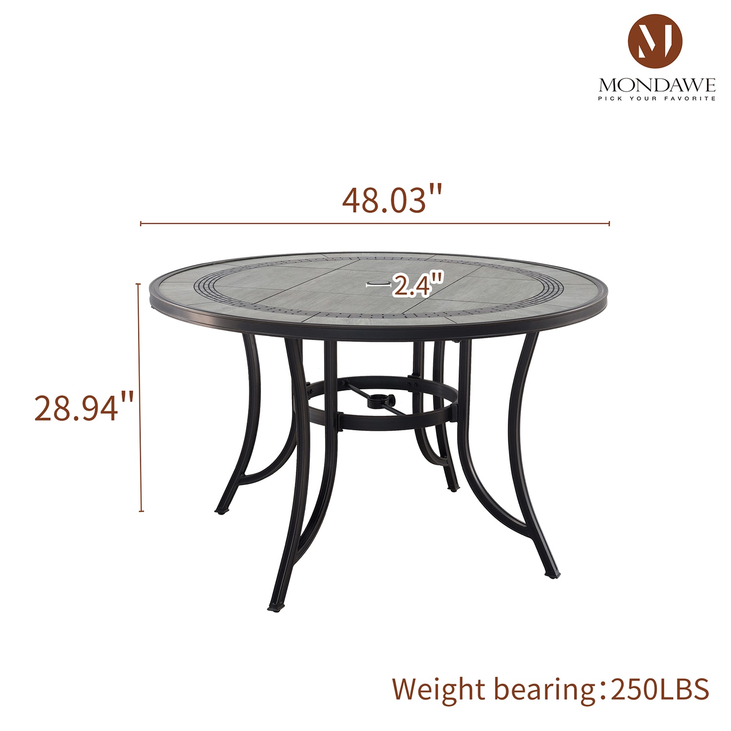 Mondawe Cast Aluminum Round Outdoor Dining Table 48 In W X 48 In L With