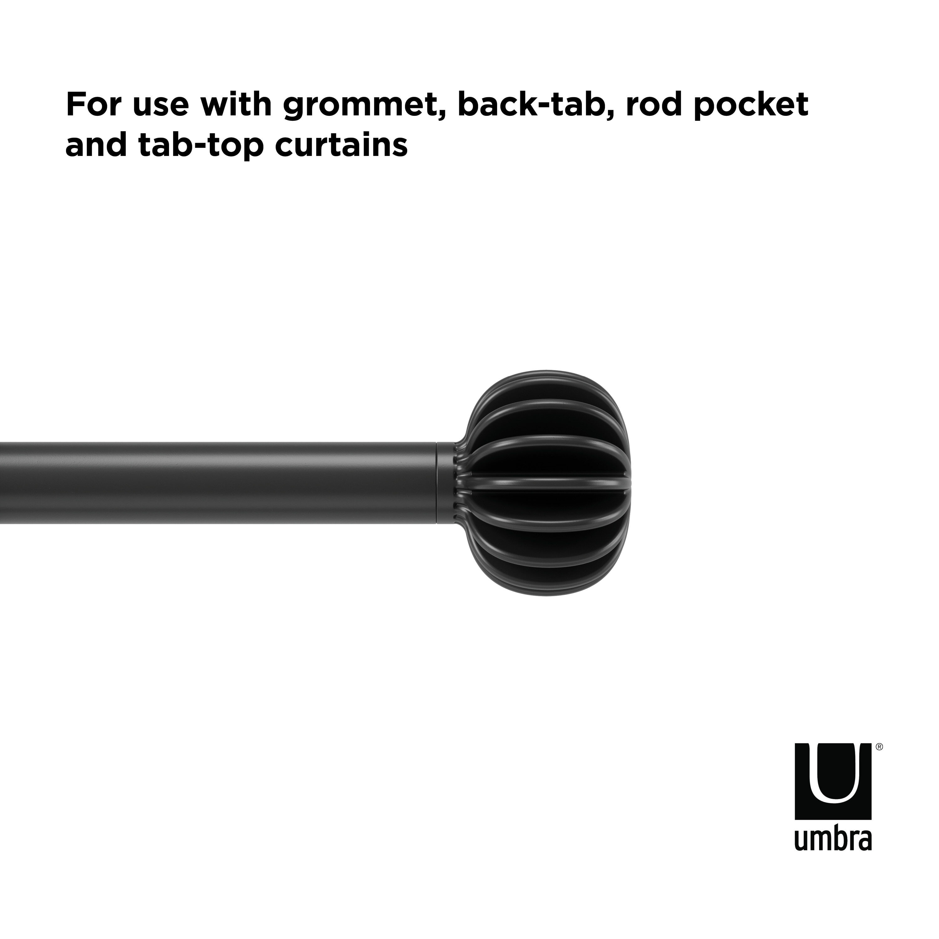 Matte Black Adjustable Steel Curtain Rod with Pleated Finial