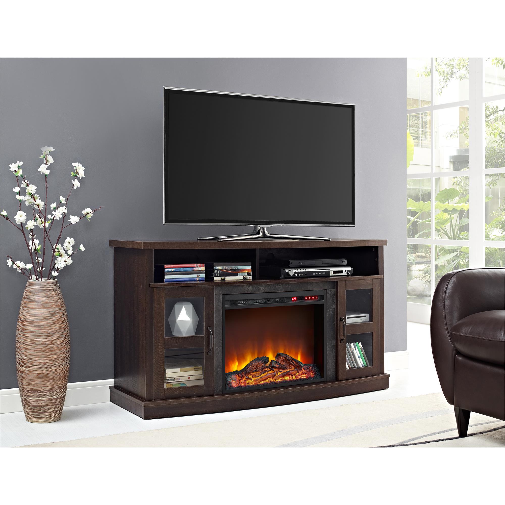 Espresso Fan Forced Electric Fireplace, Schuyler Tv Stand For Tvs Up To 60 With Electric Fireplace