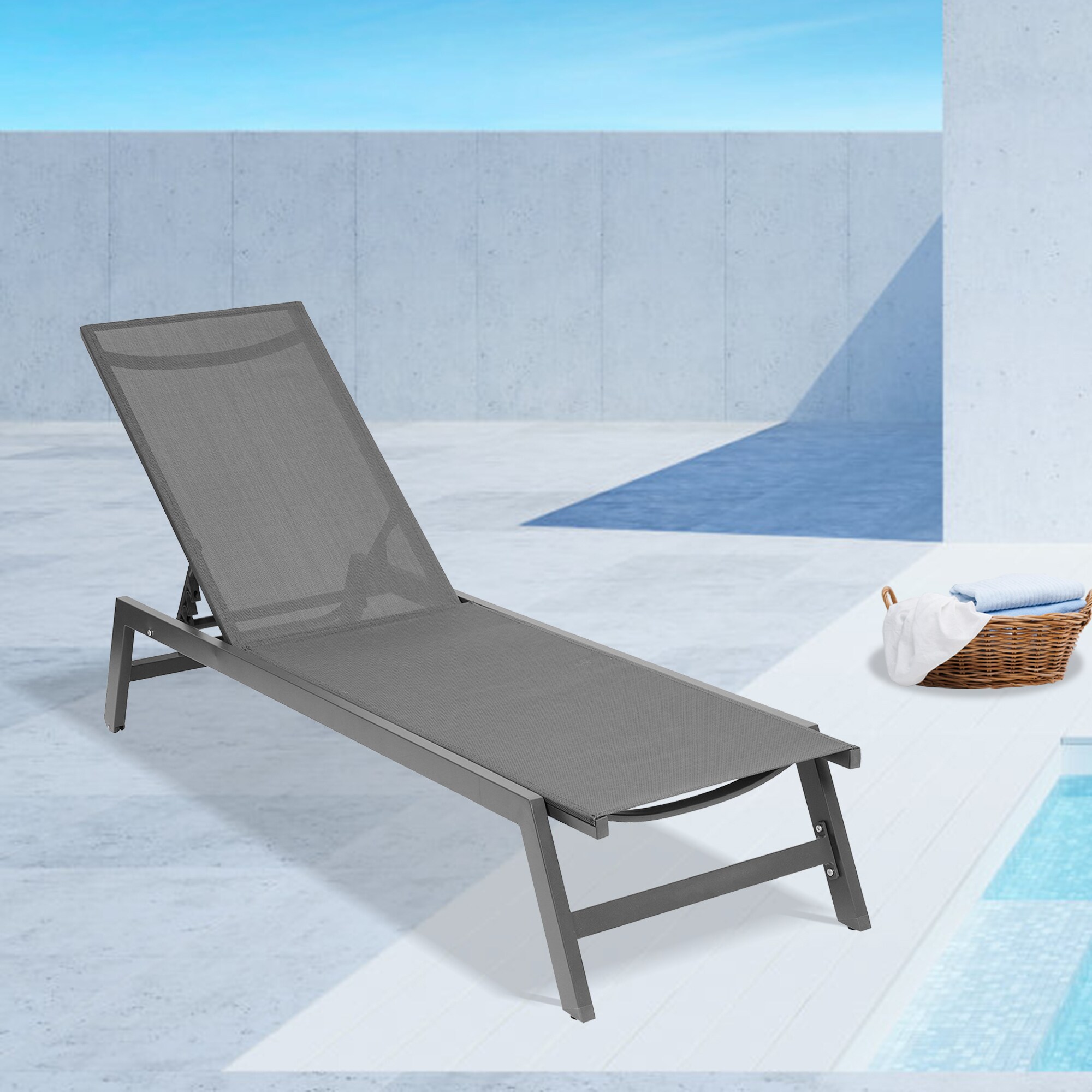 Miki Shinly Patio Chairs Gray Metal Frame Stationary Chaise Lounge ...