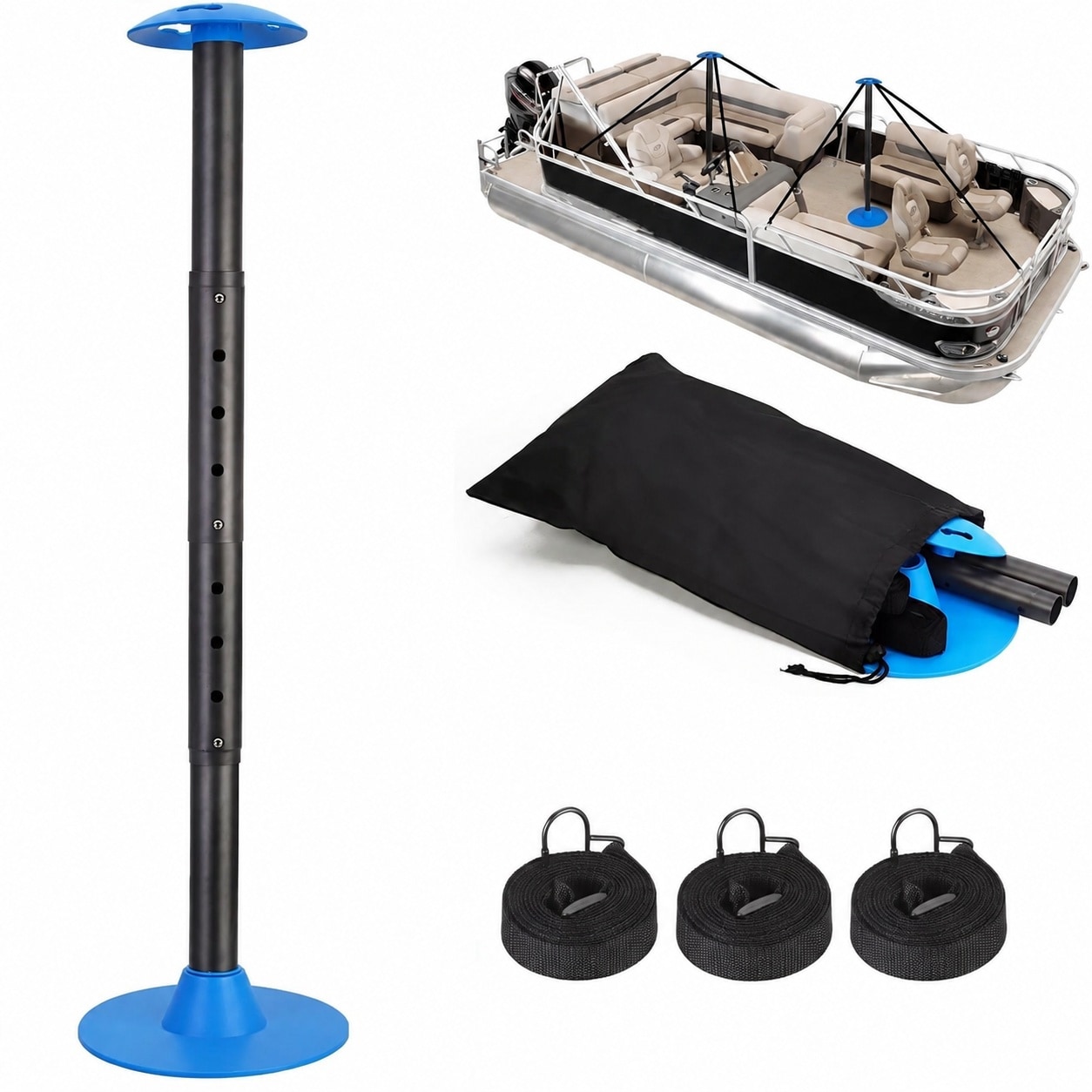 DYRCJ  Windproof Boat Cover Support Pole System with 8 Adjustable Heights Telescoping Steel Poles 18 to 57 Inch with Straps and Storage Bag