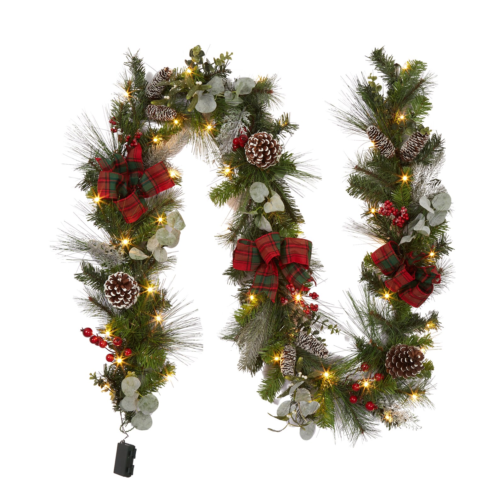 GAOMON 9 FT Weather Resistant Pre Lit Artificial Pine Christmas Garland Indoor Outdoor Fireplace Stairway Yard Holiday Xmas Farmhouse Home Decoration- Forest Natural Green Tone