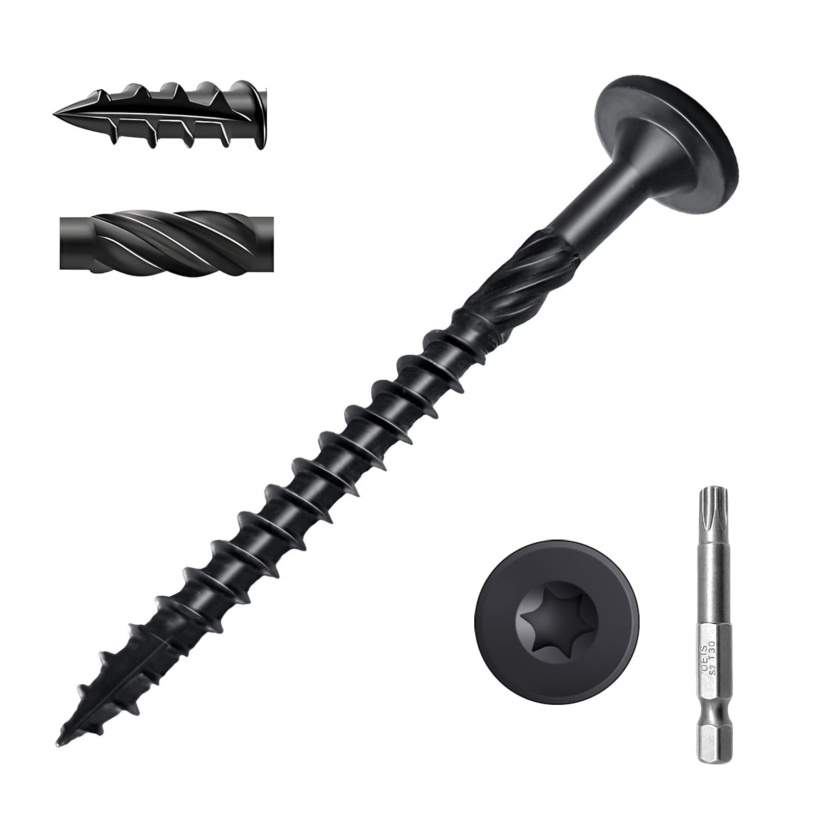 Etokfoks  4 1 2 in Standard Heavy Duty Structural Wood Screws Impact Deck Screw Black Coated Exterior 50 pcs
