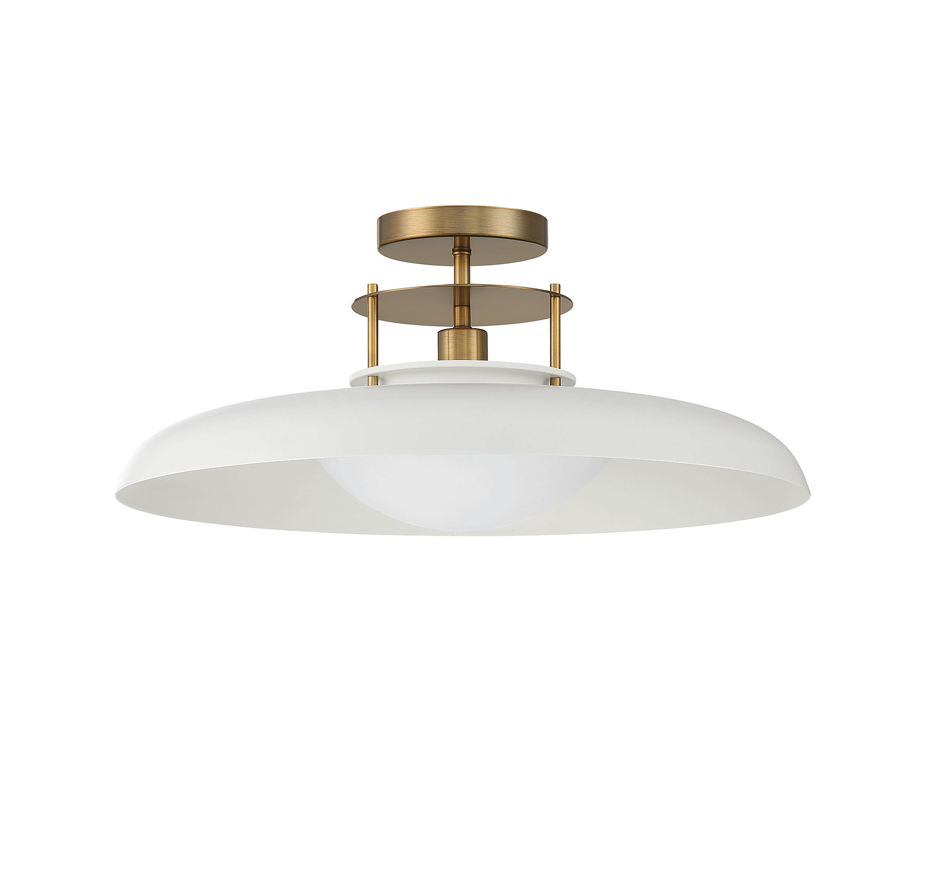 Vintage Opal Glass Semi-Flush Mount with Warm Brass Accents
