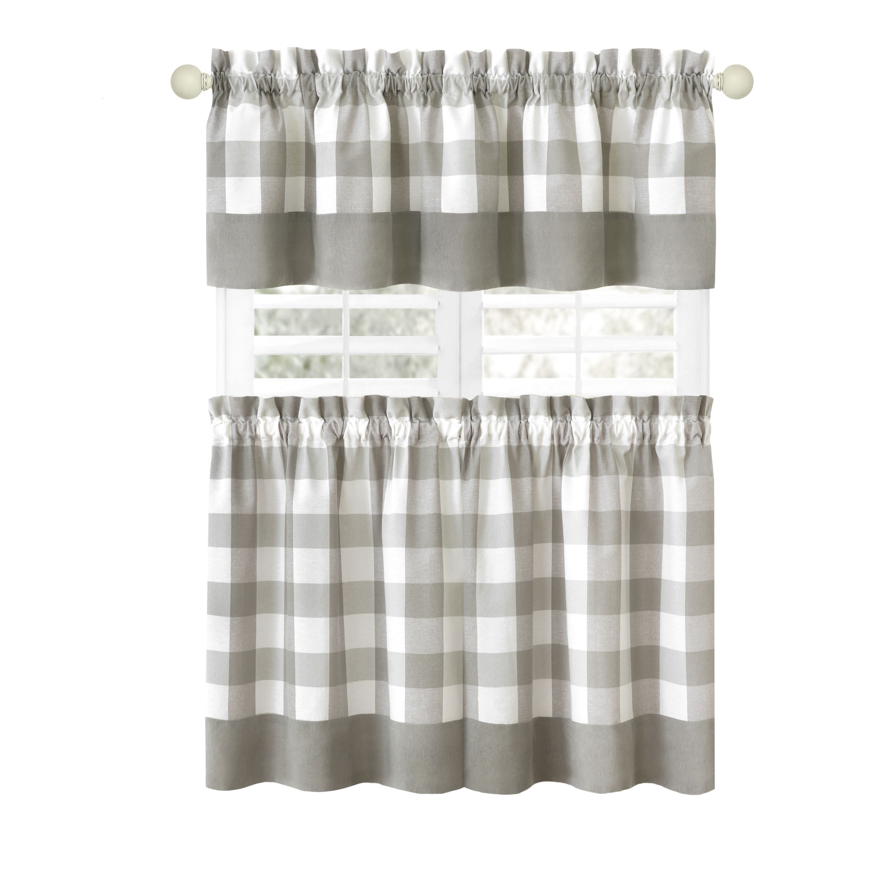 Achim HNTV36GY12 Hunter 36-Inches Grey Polyester Rod pocket Valance and tier set