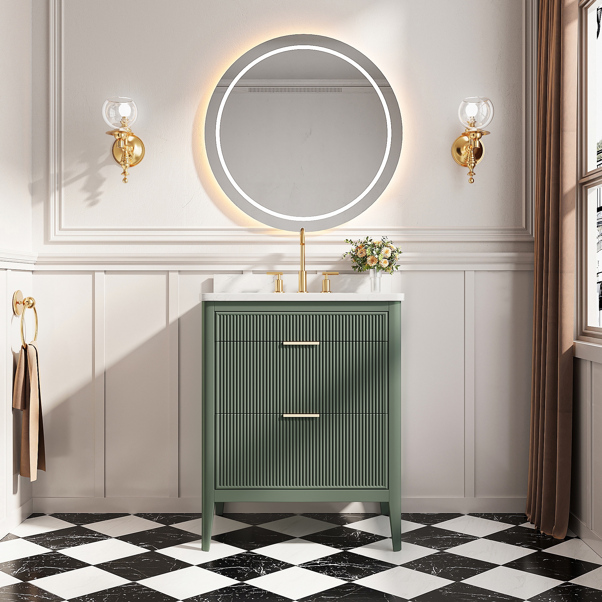 GDFStudio - Modern 30 in. Freestanding Single Sink Bathroom Vanity with Wood Cabinet Durable Cera...