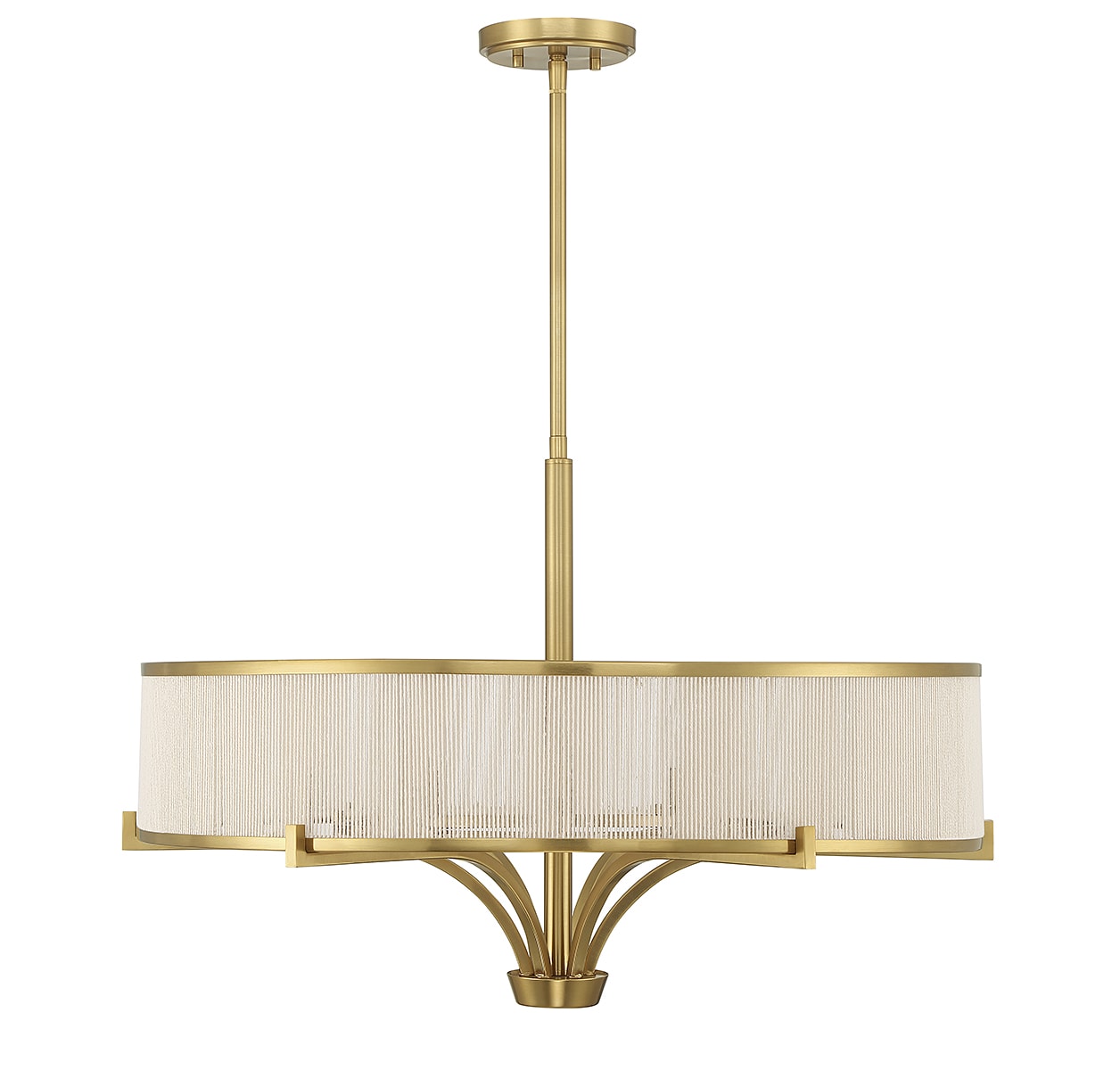 Warm Brass 6-Light Chandelier with White String Drum Shade