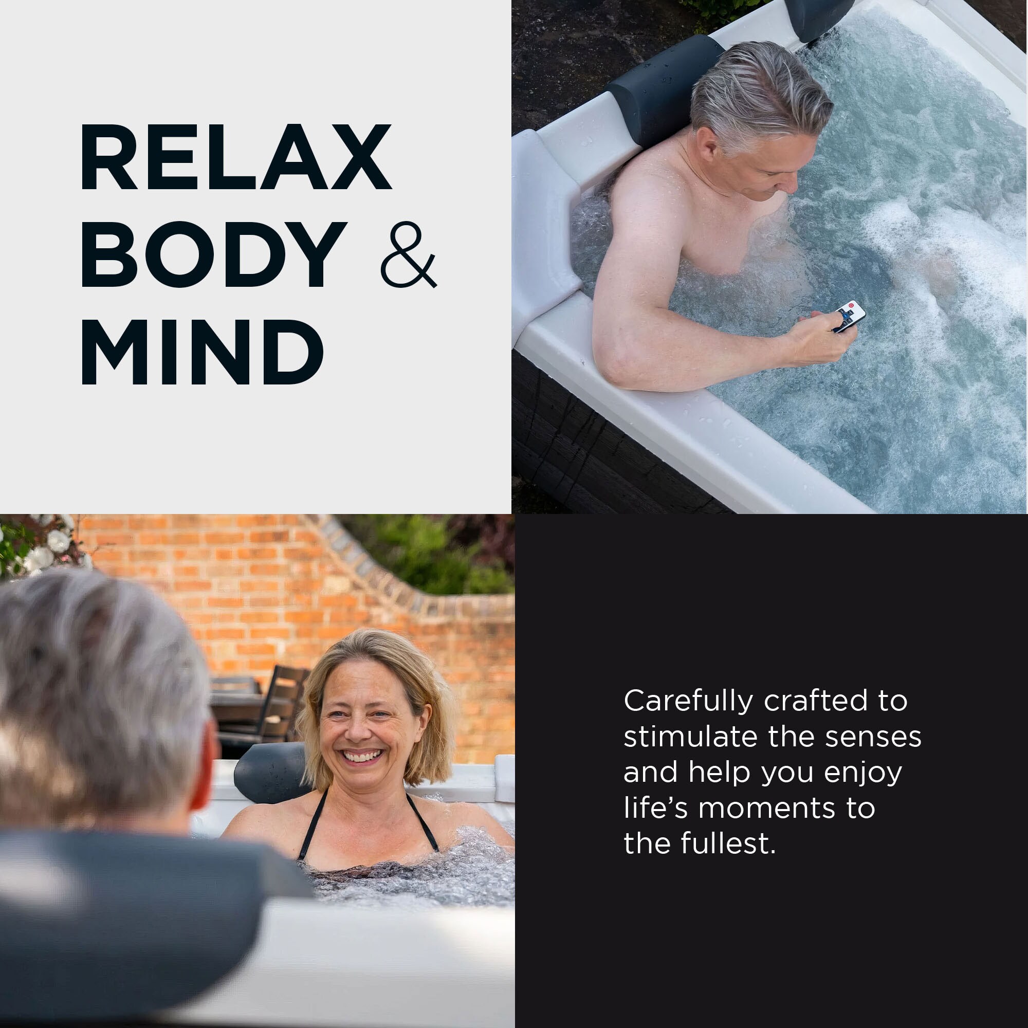 Oslo 6-Person Square Black and White Hydro Massage Hot Tub