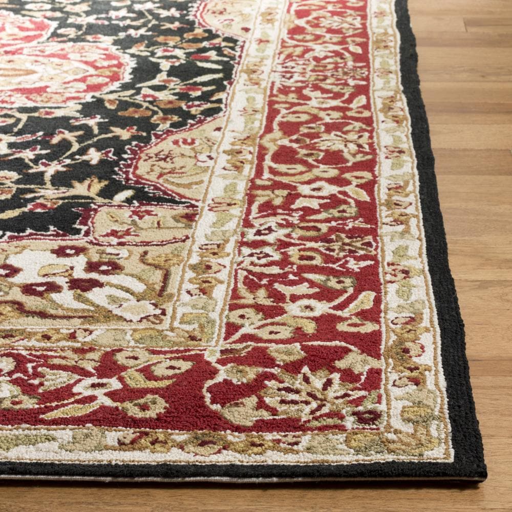 Handmade Black and Red Wool Synthetic 4' x 6' Reversible Area Rug