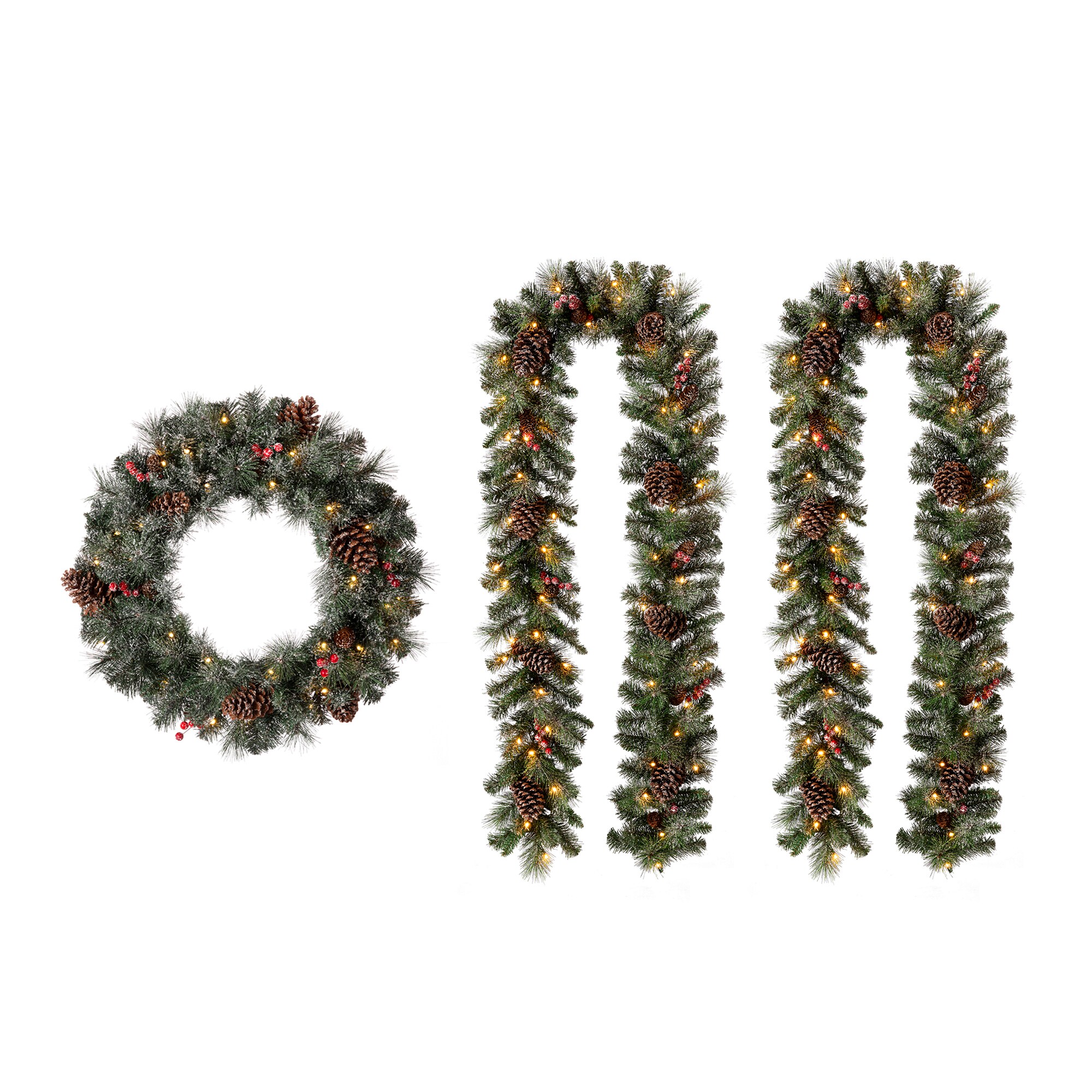 Glitzhome 2016000012 Indoor Pre-lit Battery-operated 9-ft Pinecone Artificial Garland with White LED Lights