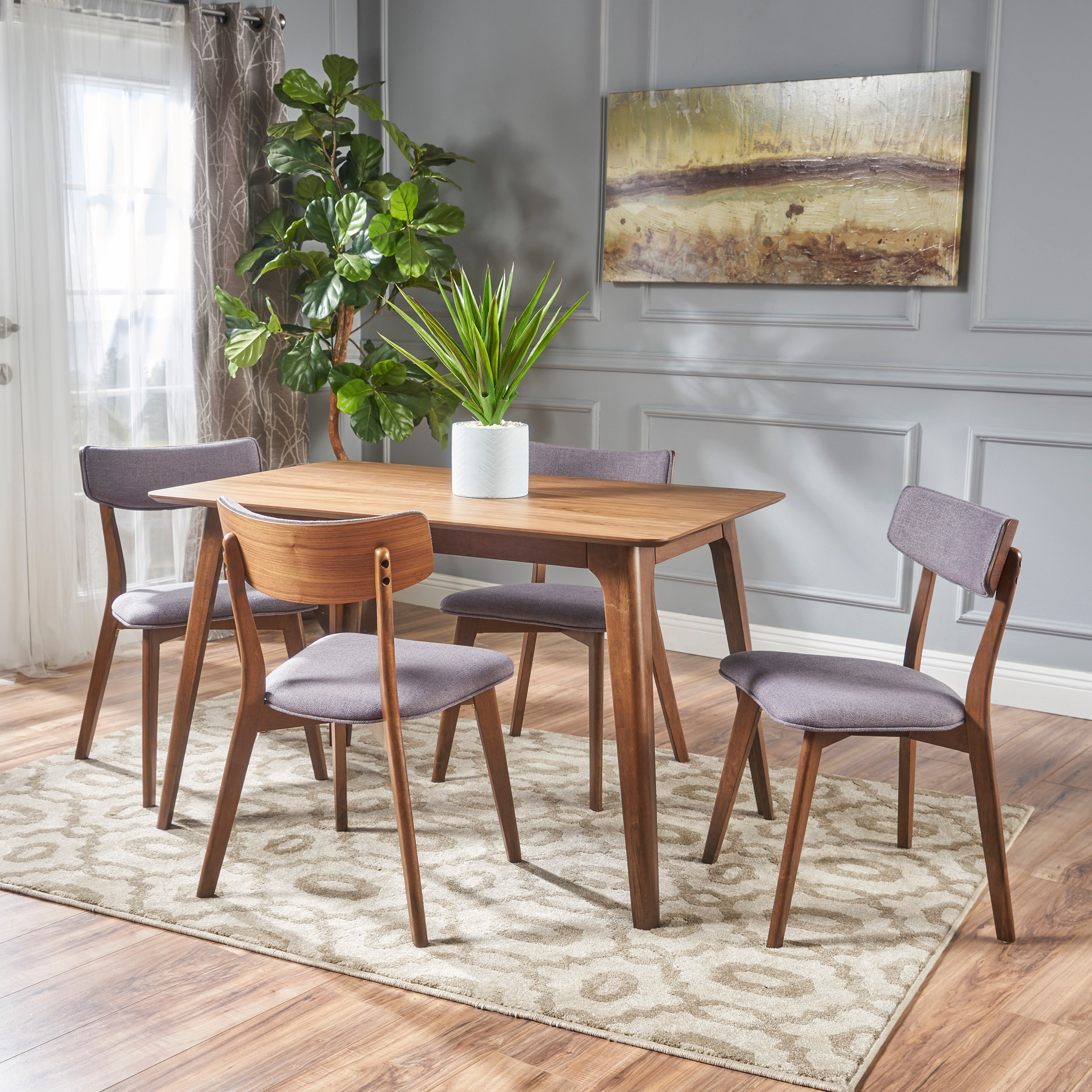 Christopher Knight Home 301333 Megann Mid Century 5 piece Wood Rectangle Dining Set