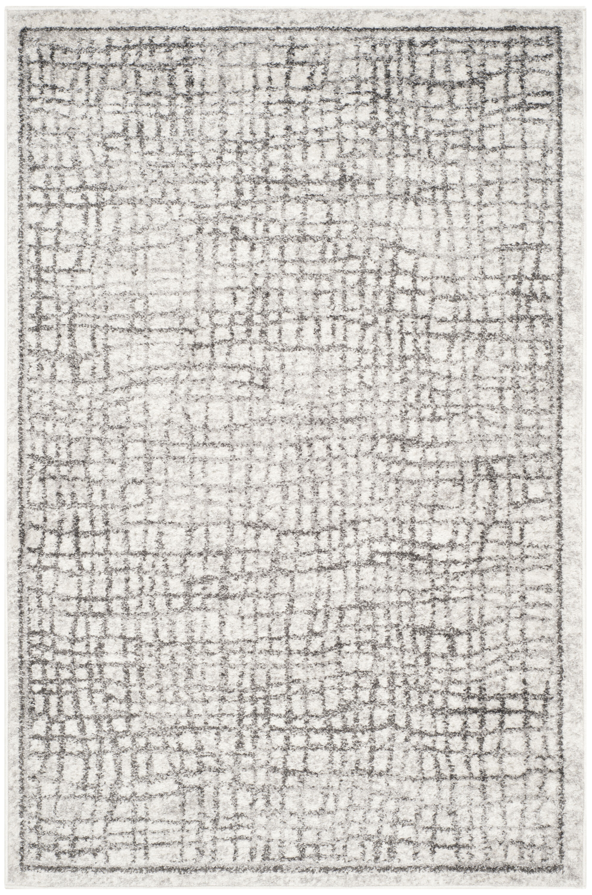 Ivory and Silver Rectangular Synthetic Area Rug, 4' x 6'