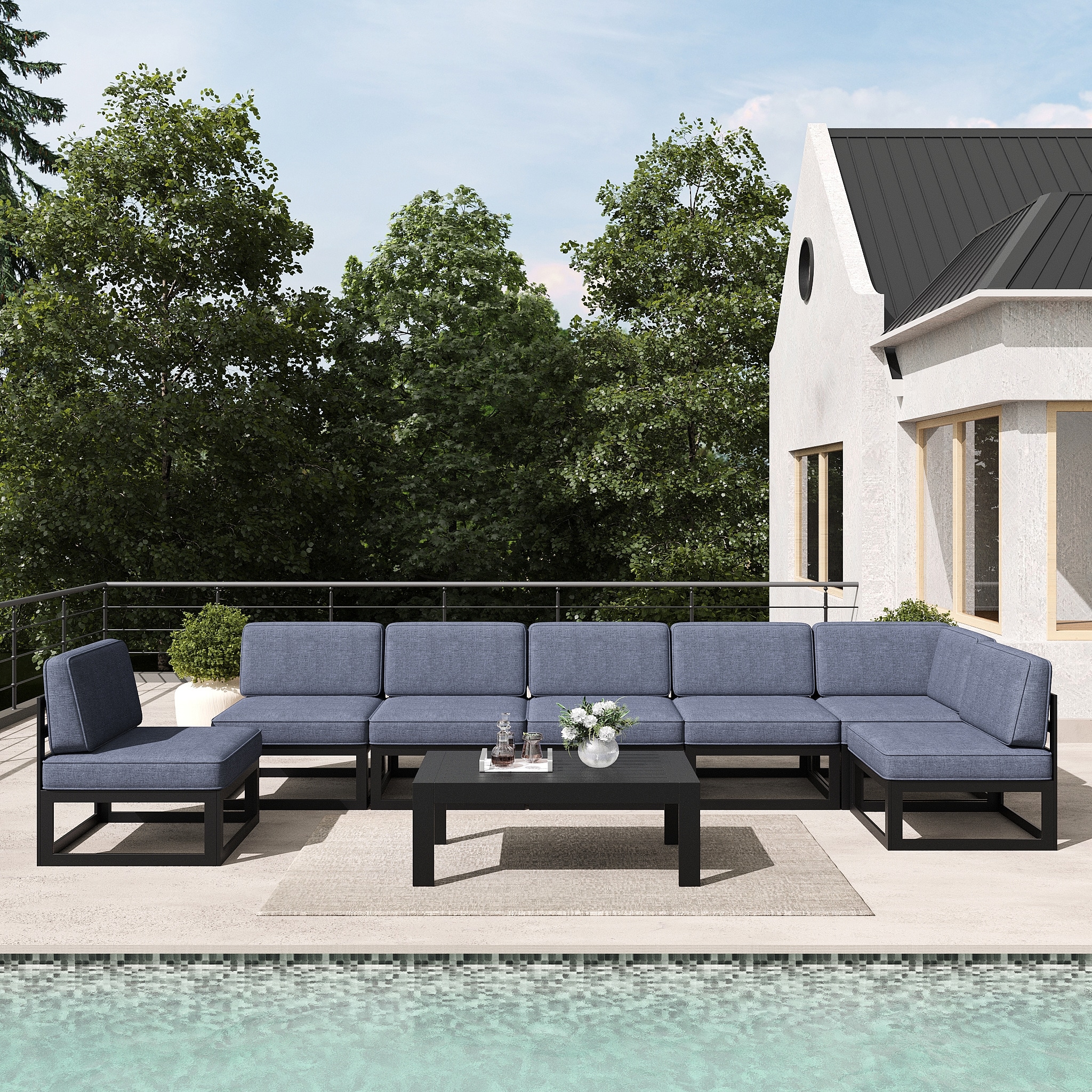 LayinSun WL8001-CJ-N8 8 -Piece Large Outdoor Modular Sectional Set with Coffee Table