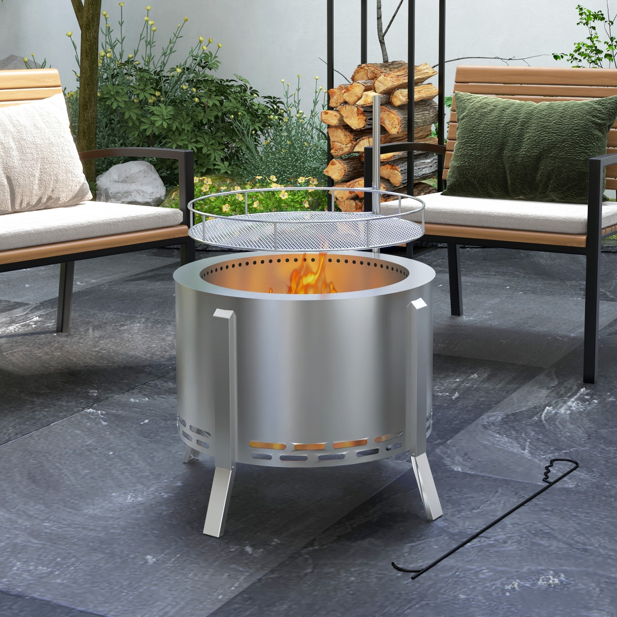 BABOOM BOM-P174305-OR 16.5-Inches W Silver Charcoal Grill