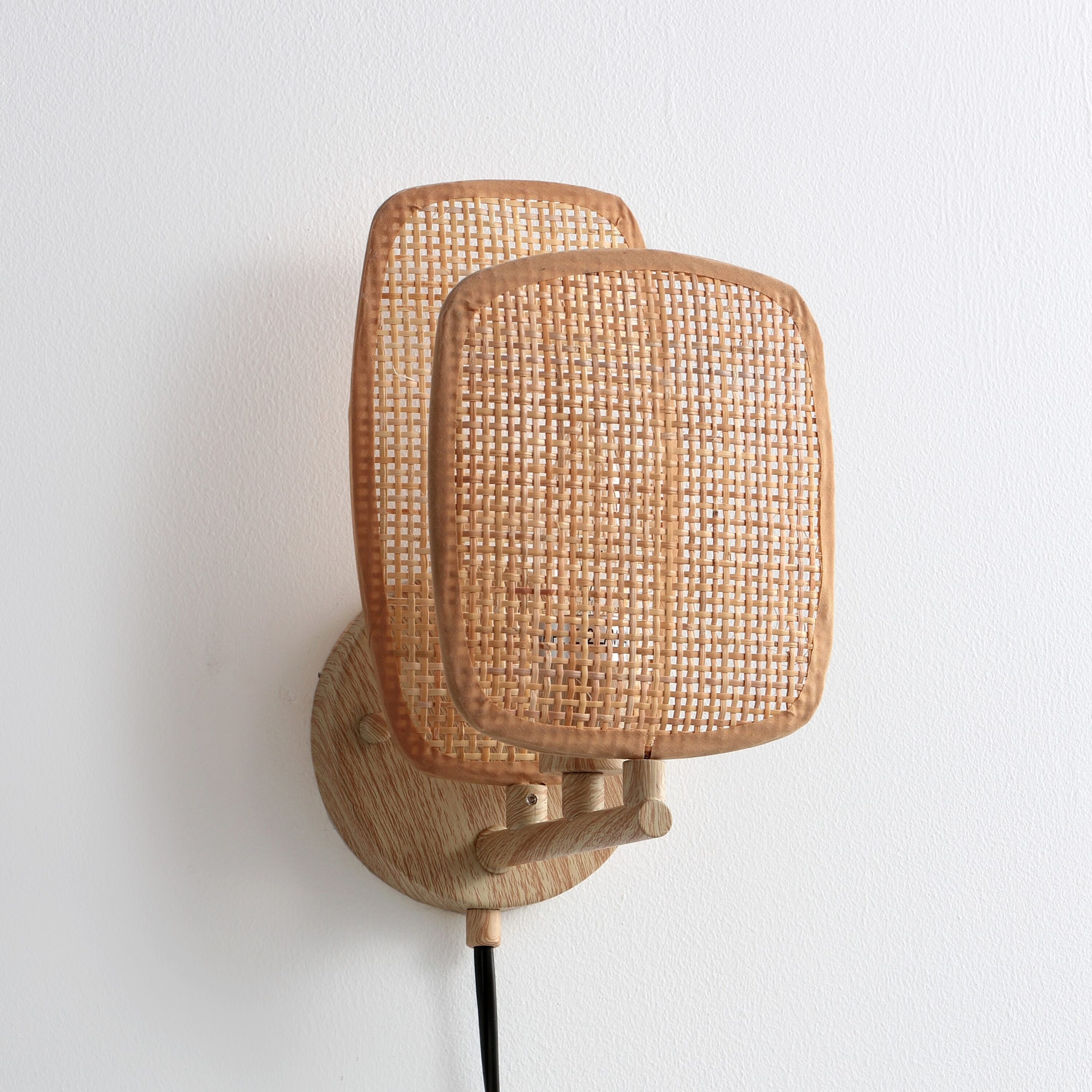 Natural Woven Bamboo Plug-in Wall Sconce with Dimmer