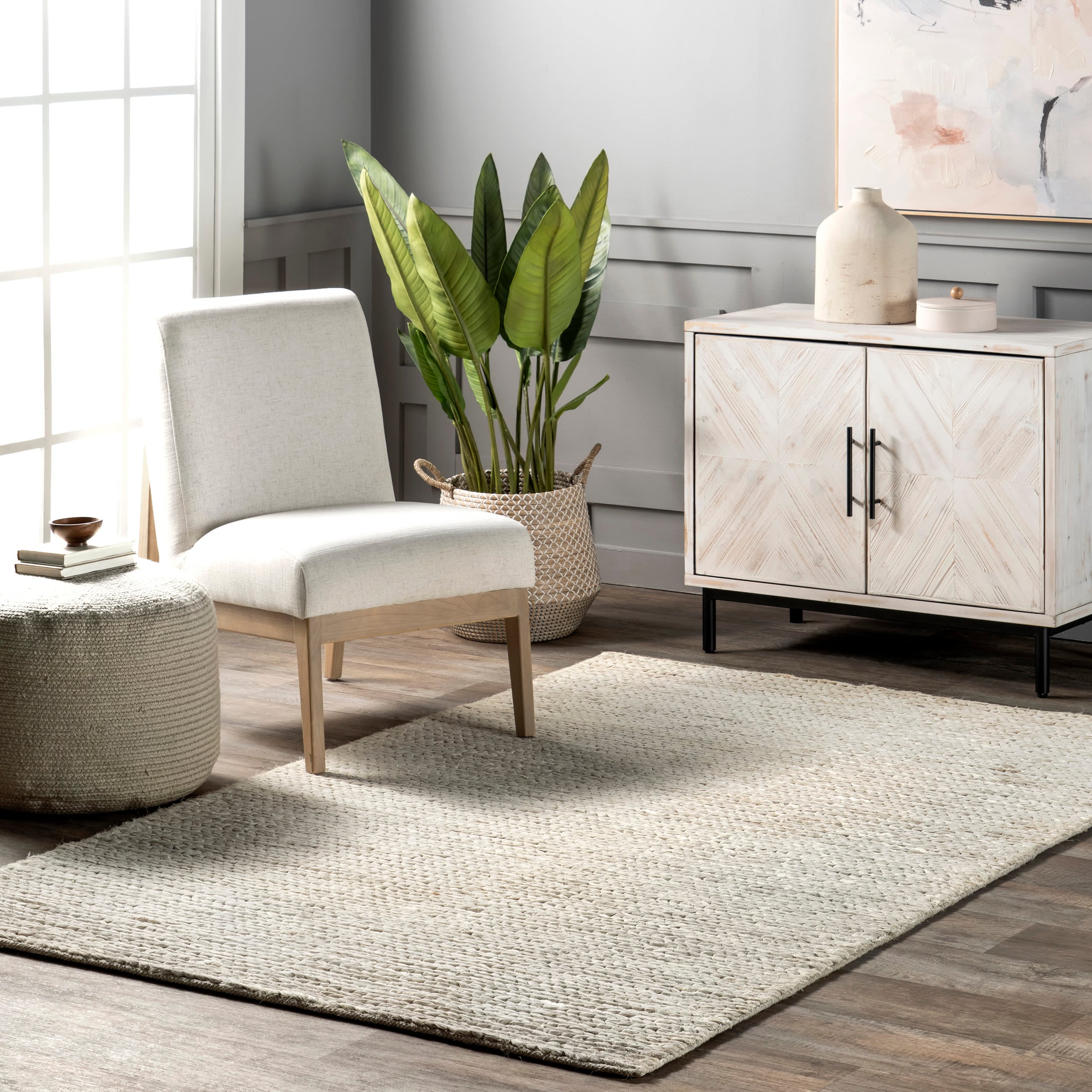 nuLOOM VEBB01B-10014 Esmee 10 x 14 (ft) Jute Off White Rectangular Indoor Solid Coastal Area rug