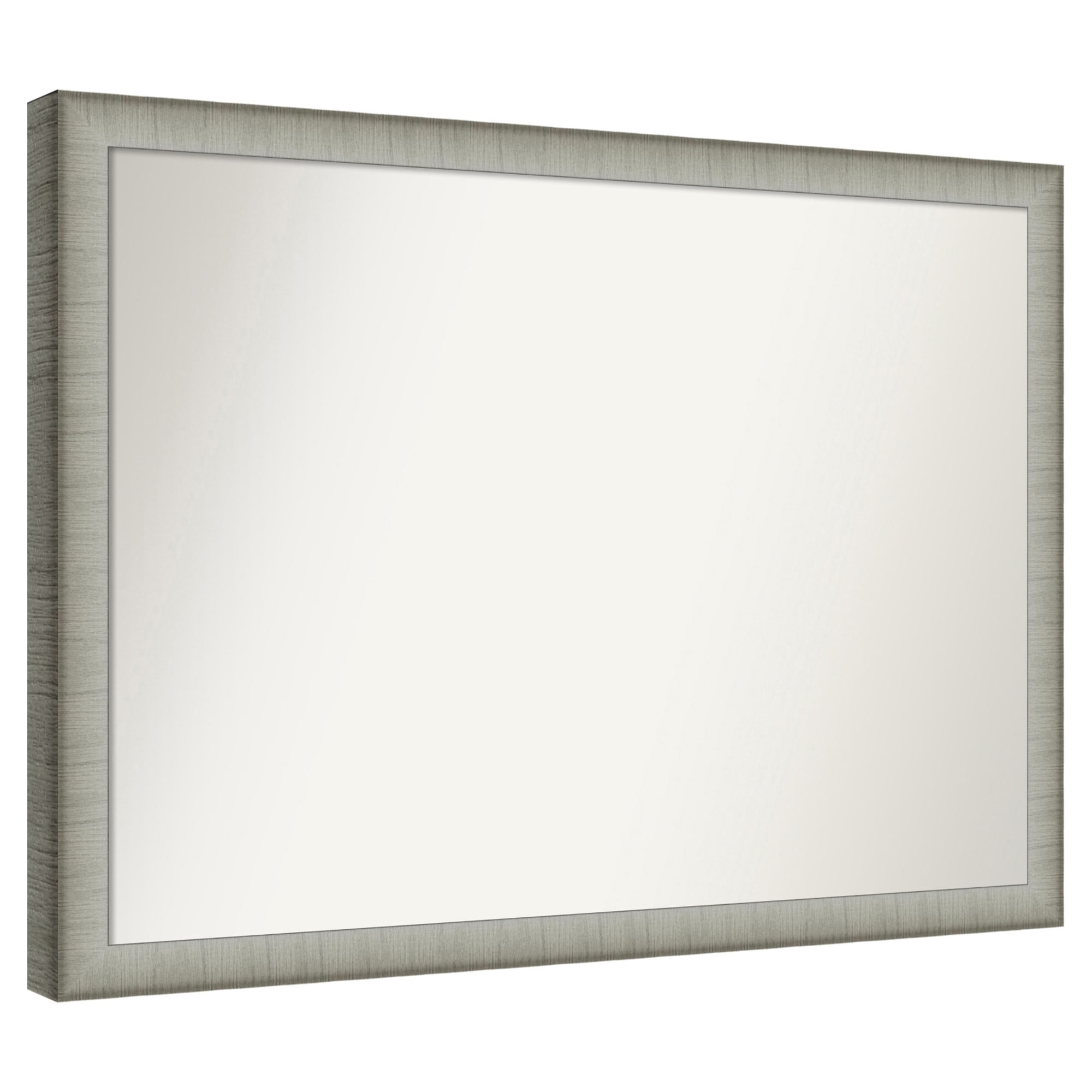 Amanti Art Non-Beveled Elegant Brushed Pewter Narrow Framed Wood Bathroom Wall Mirror