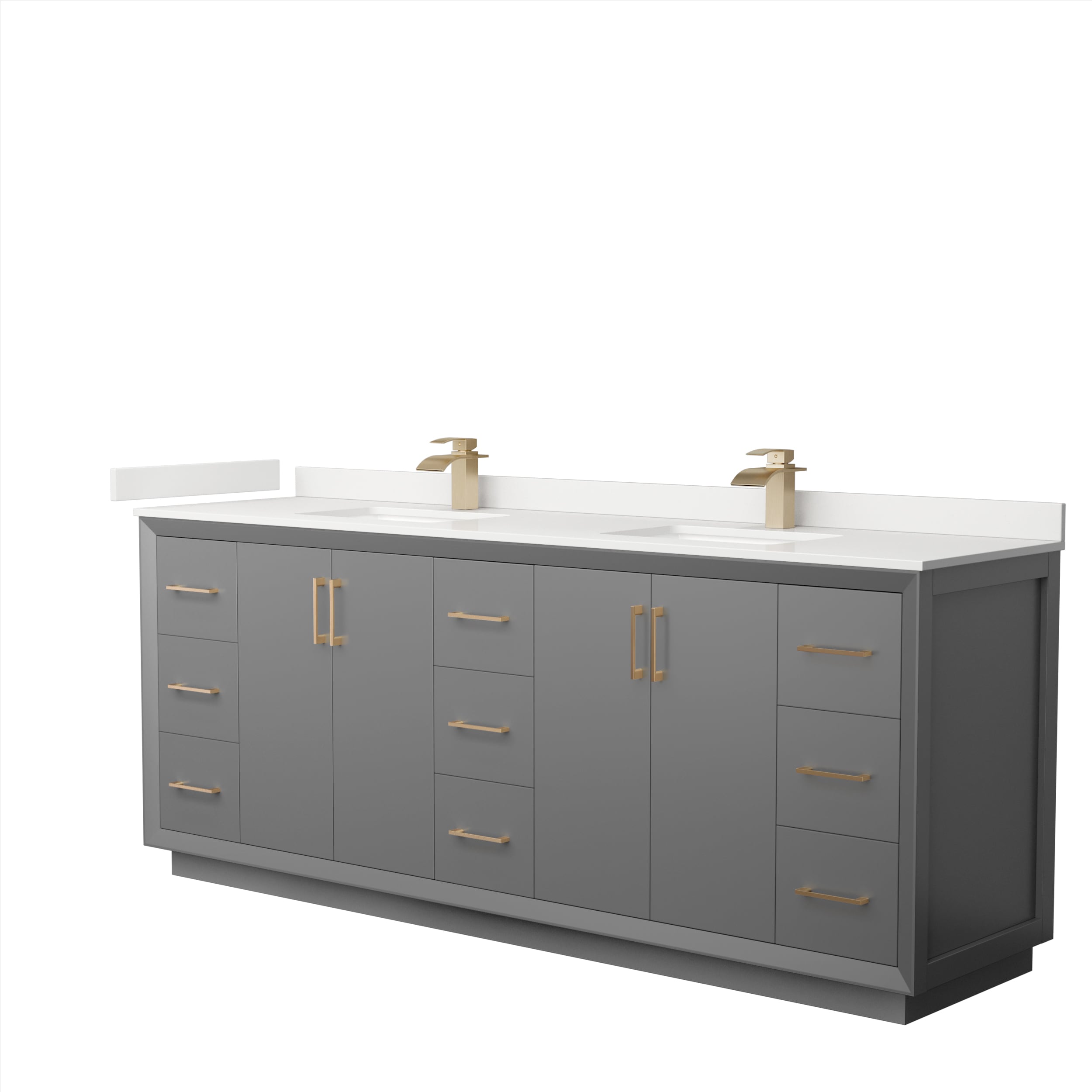 Wyndham Collection WCF414184DGZWQUNSMXX Strada 84-in Dark Gray Undermount Double Sink Bathroom Vanity with White Quartz Top