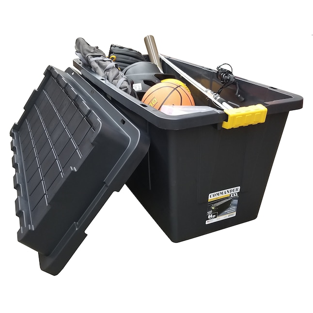 Project Source Commander X-large 64-Gallons (256-Quart) Black Heavy Duty  Rolling Tote with Latching Lid