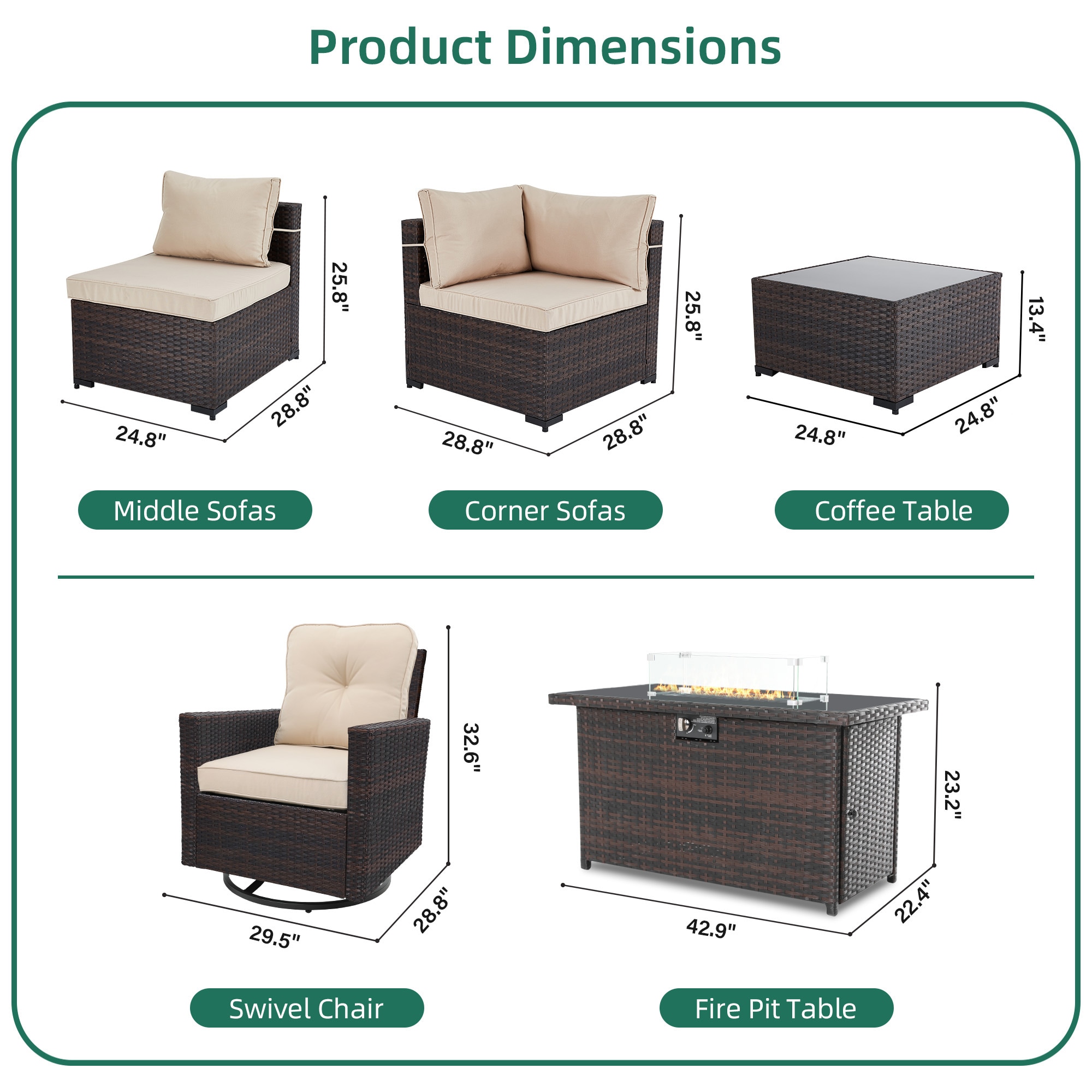 UPHA TBBR-ABC43Y11-BEIGE Patio-Conversation-Sets - View #3