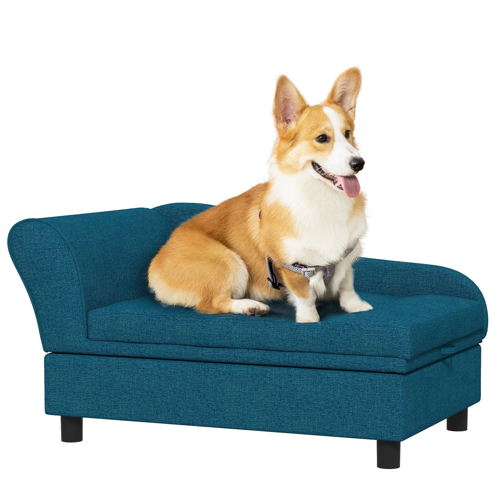LOVMOR SF-H-W2225P166280 Pet Sofa Dog Couch Elevated Pet Bed for Small and Medium Dogs with Hidden Storage Soft Tufted Cushion Dark Blue