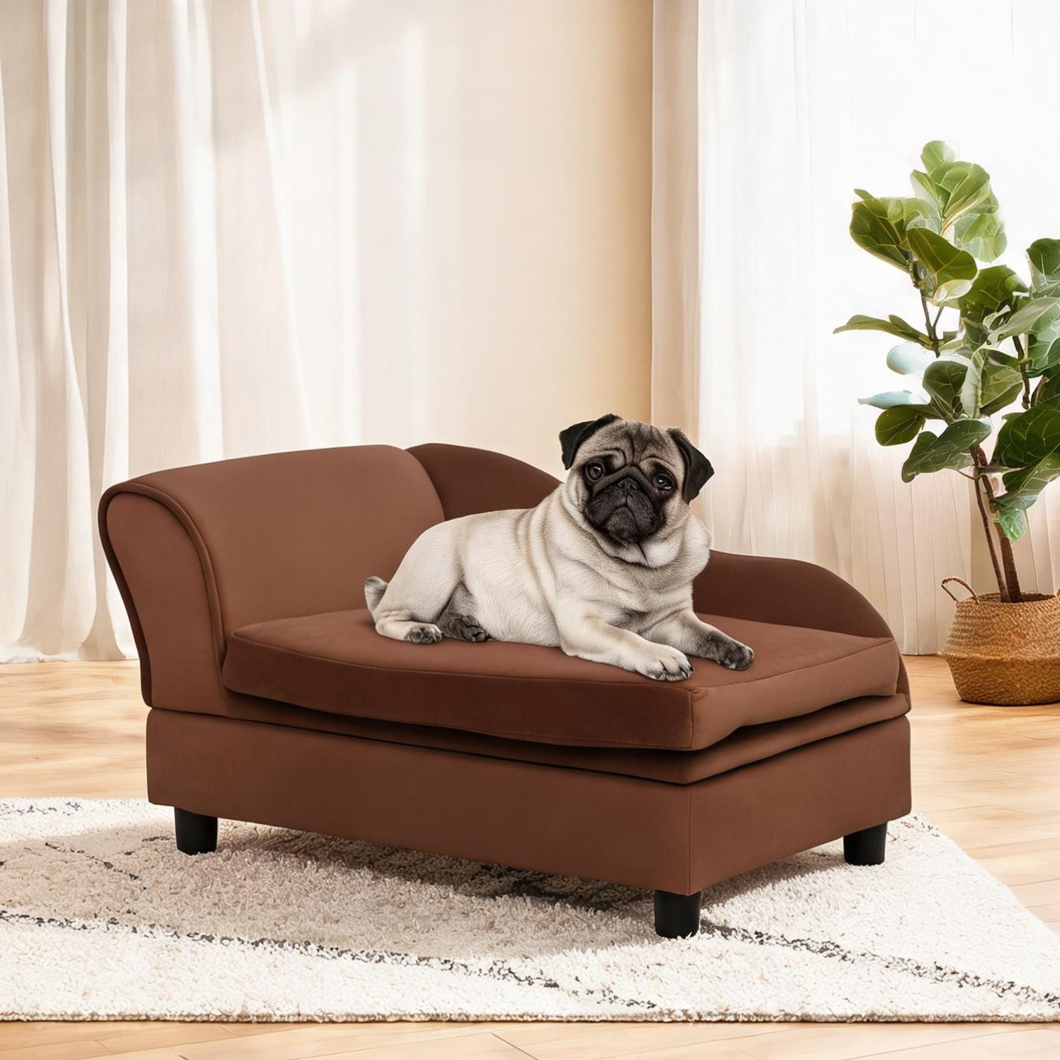 SunJet - Eucalyptus Wood and Flannel Sofa for Living Room 29.9 x 17.7 x 16.9 in with Storage