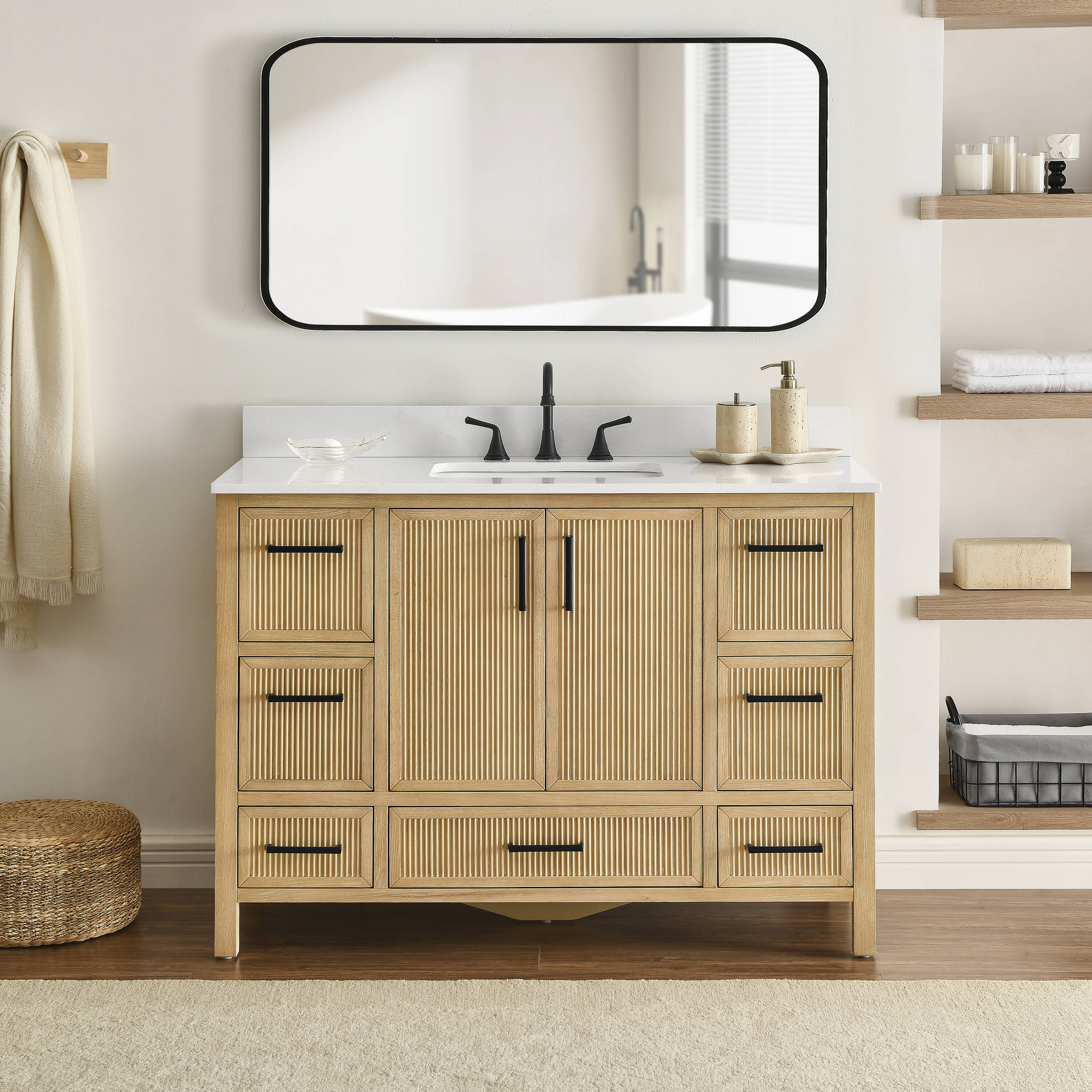 Runfine RF110438 48-in Baltic Birch Undermount Single Sink Bathroom Vanity with Carrara White Engineered Stone Top