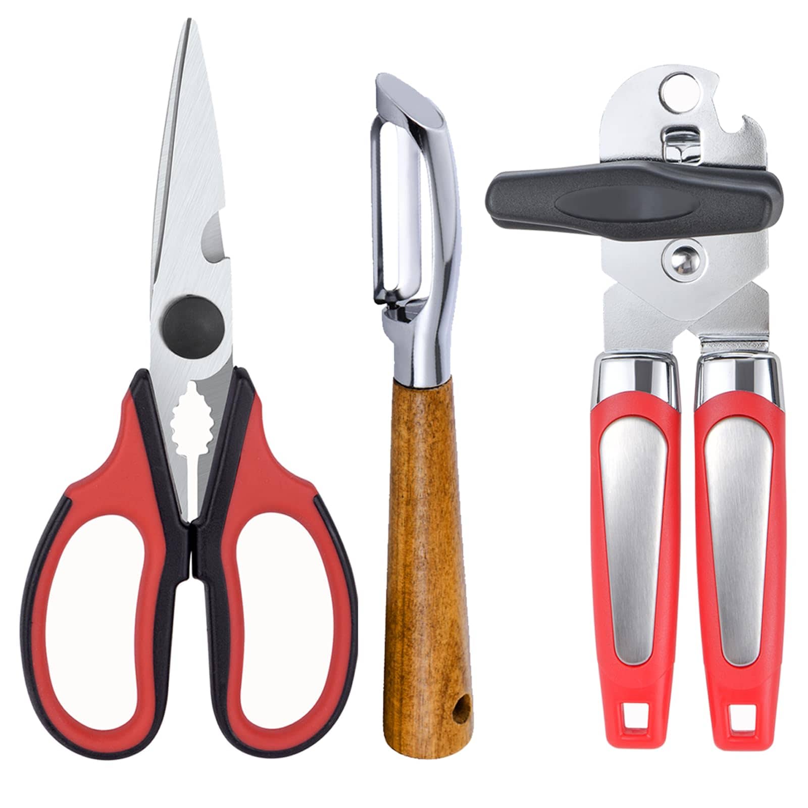 Aoibox  Left Handed Kitchen Scissors Shears and Can Opener Peeler 3 in 1 Set for Left Handed Adults for easy grip