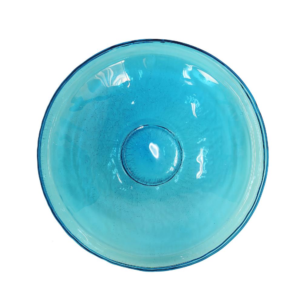 Teal Crackle Glass Hanging Birdbath Bowl, 14-Inch