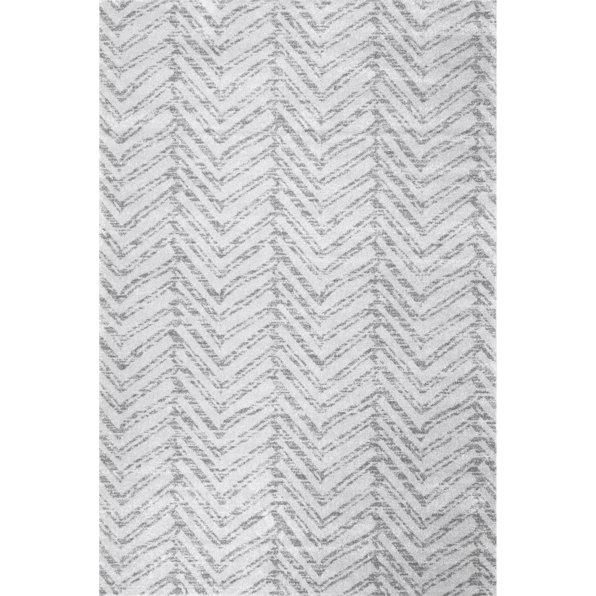 Gray Rectangular Herringbone Synthetic Area Rug 6' 7" x 9'