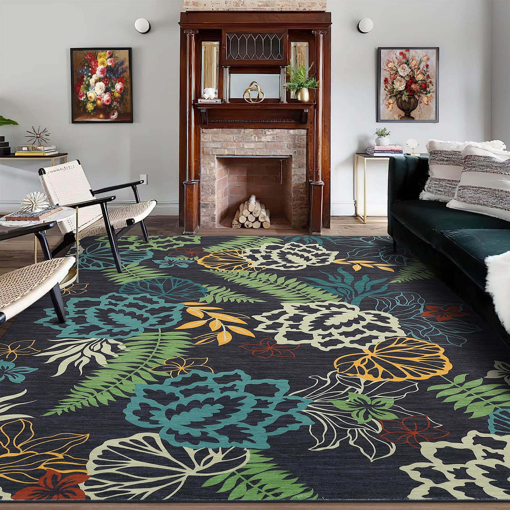 Garvee YXY-LO-PHO-0ZM38JBP 8 x 10 (ft) Loomed Green/Gray Rectangular Indoor Floral/Botanical Tropical Machine washable Pet Friendly Area rug