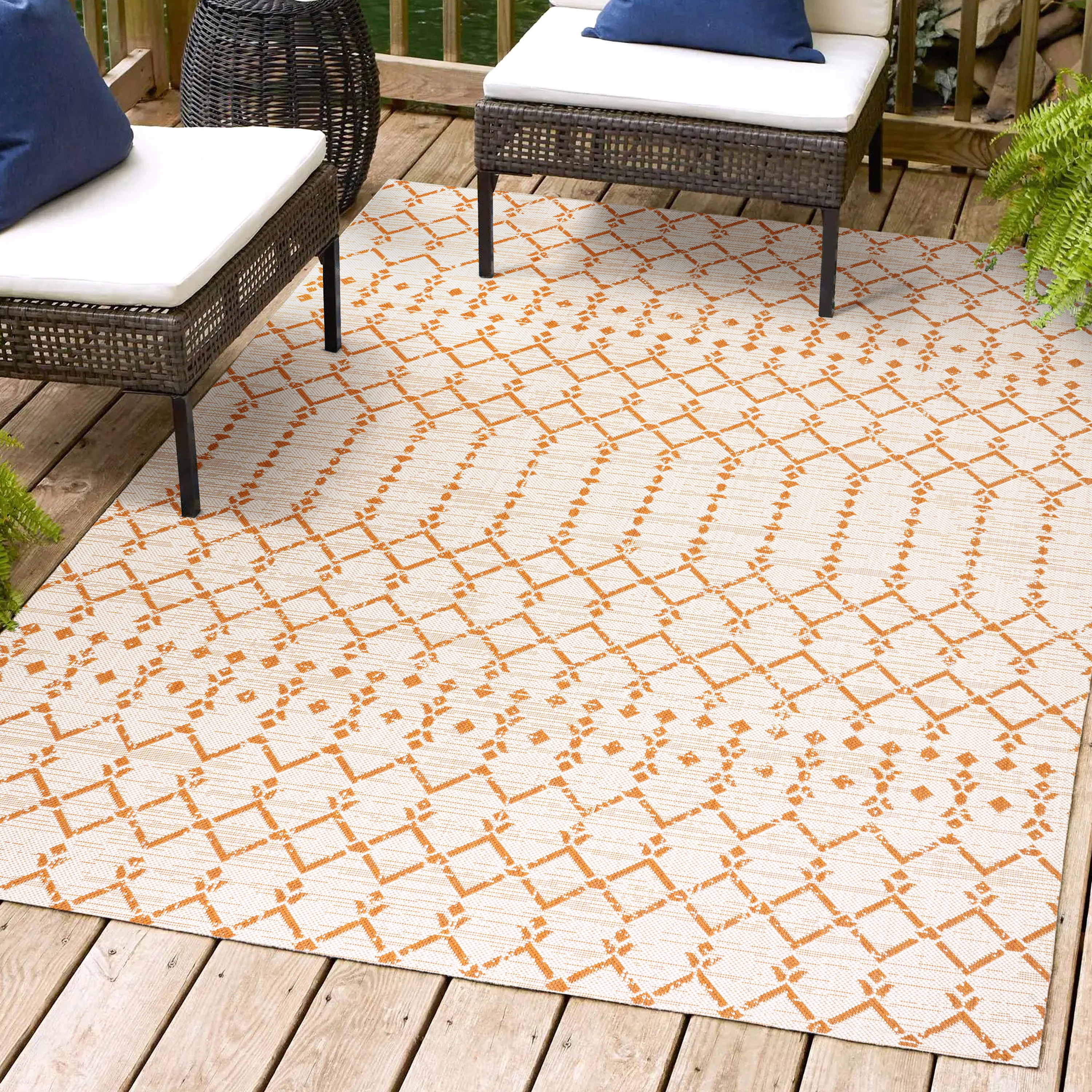 JONATHAN  Y SMB108O-4 Santa Monica Ourika Filigree Textured Weave 4 x 6 (ft) Loomed Polypropylene Cream/Orange Rectangular Indoor/Outdoor Trellis Bohemian/Eclectic Area rug