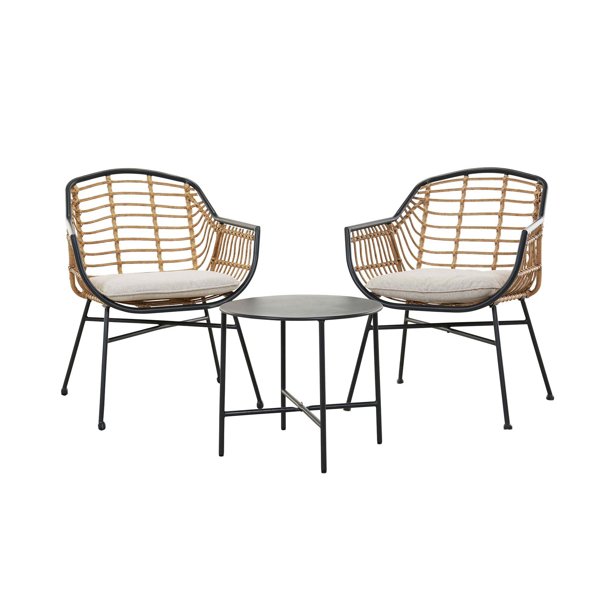 CASAINC ZY-40 3 -Piece Rattan Patio Sofa Conversation Set with Brown Cushions