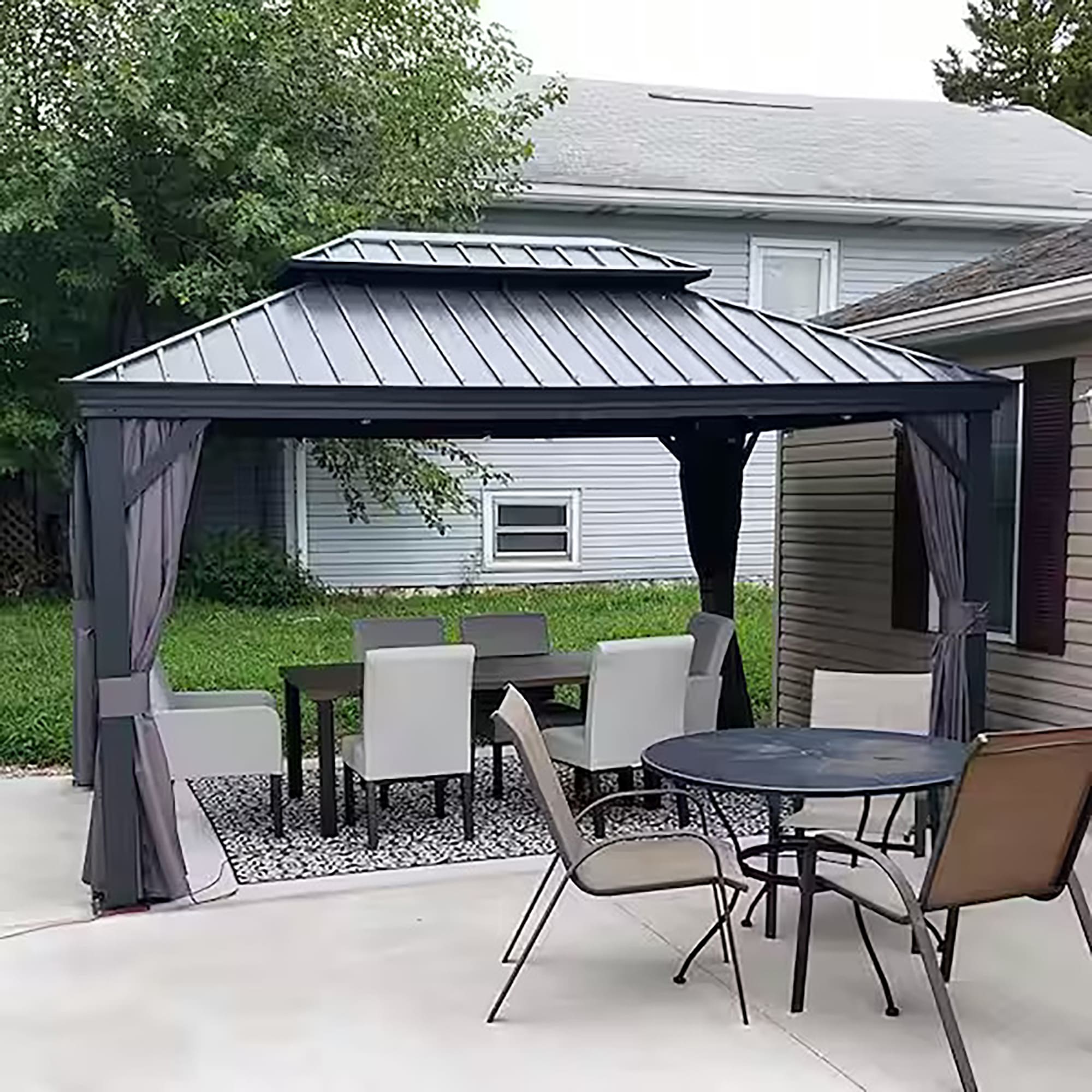 PURPLE LEAF LS04GHTG1114-1 14-ft x 11-ft Hardtop Gazebo Gray Gazebo with Hardtop Roof (Screen Included)