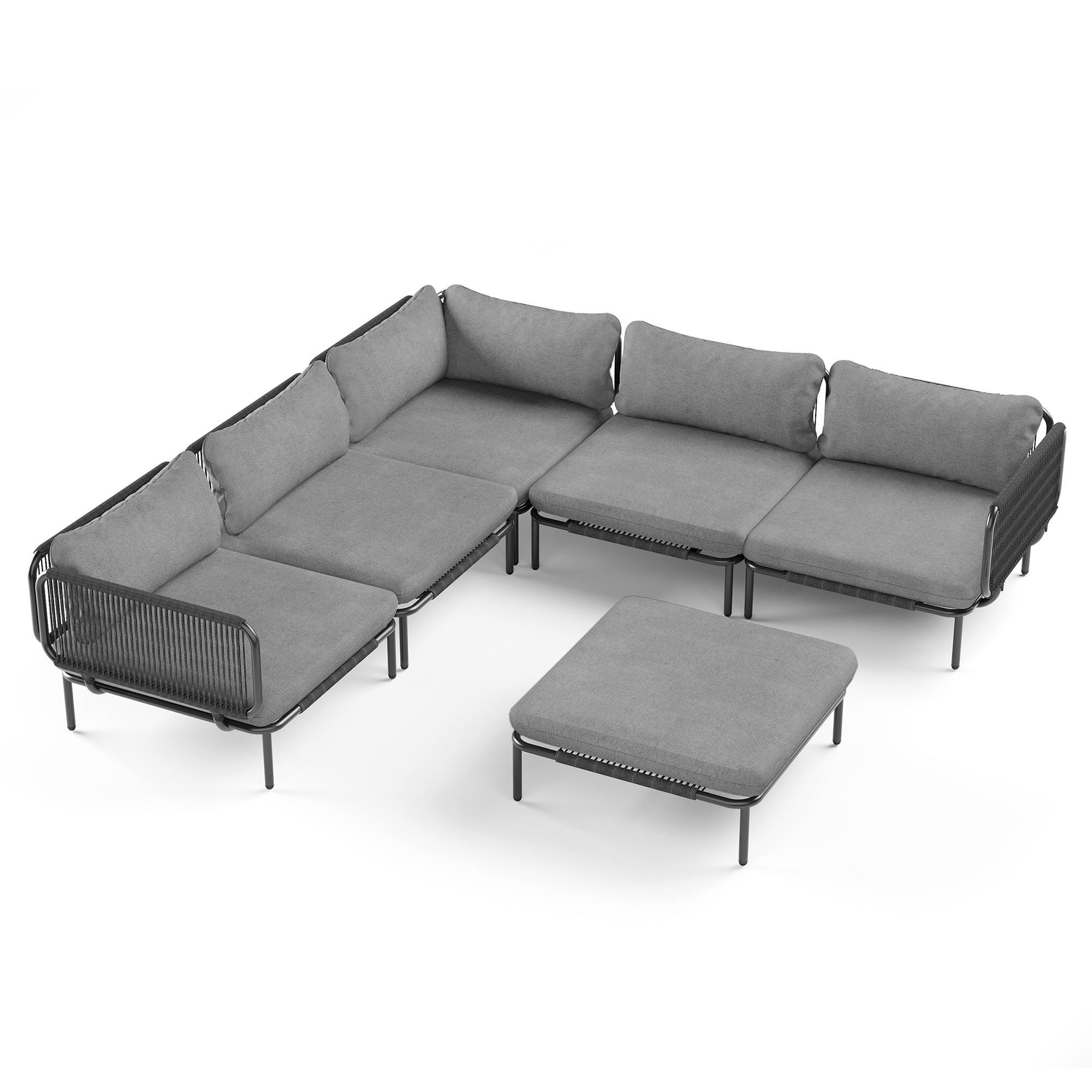 Crestlive Products CL-SF005DGY-6B 6 pc outdoor sofa set Outdoor Sectional with Gray Cushions and Aluminum Frame