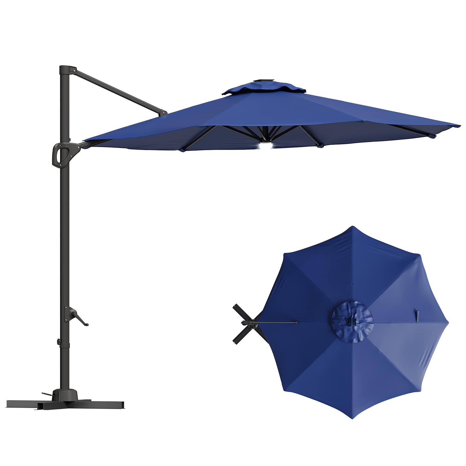 Qeetex PPG-335NRDKQ-HNN 10 ft. Steel Patio Umbrella in Navy Blue with Base Included and Windproof Offset with 360-Degree Rotation for Garden
