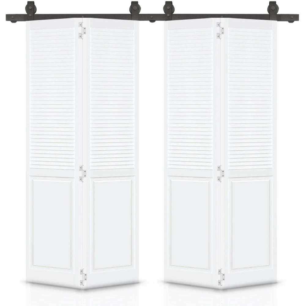 CALHOME 60 In X 80 In White Primed Pine Wood Double Bifold Barn Door   65346582 