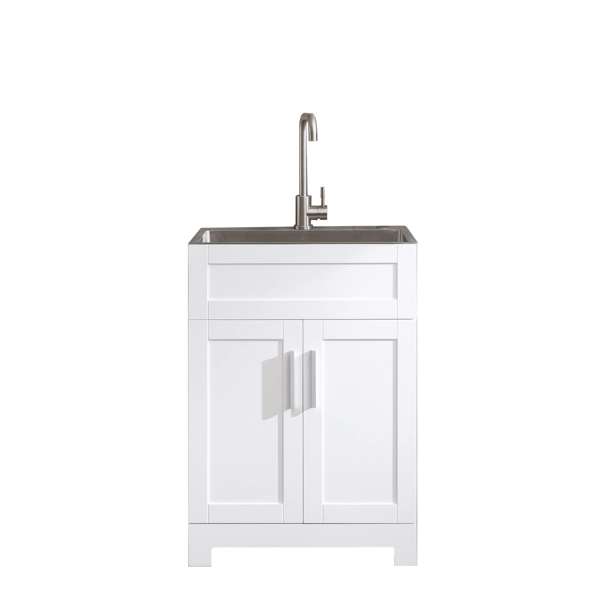 LIVIZA TLG-SSS00174 Freestanding Laundry Tub Cabinet Utility Sink 18-in x 24-in 1 -Basin White Freestanding Utility tub with Cabinet with Drain with Faucet