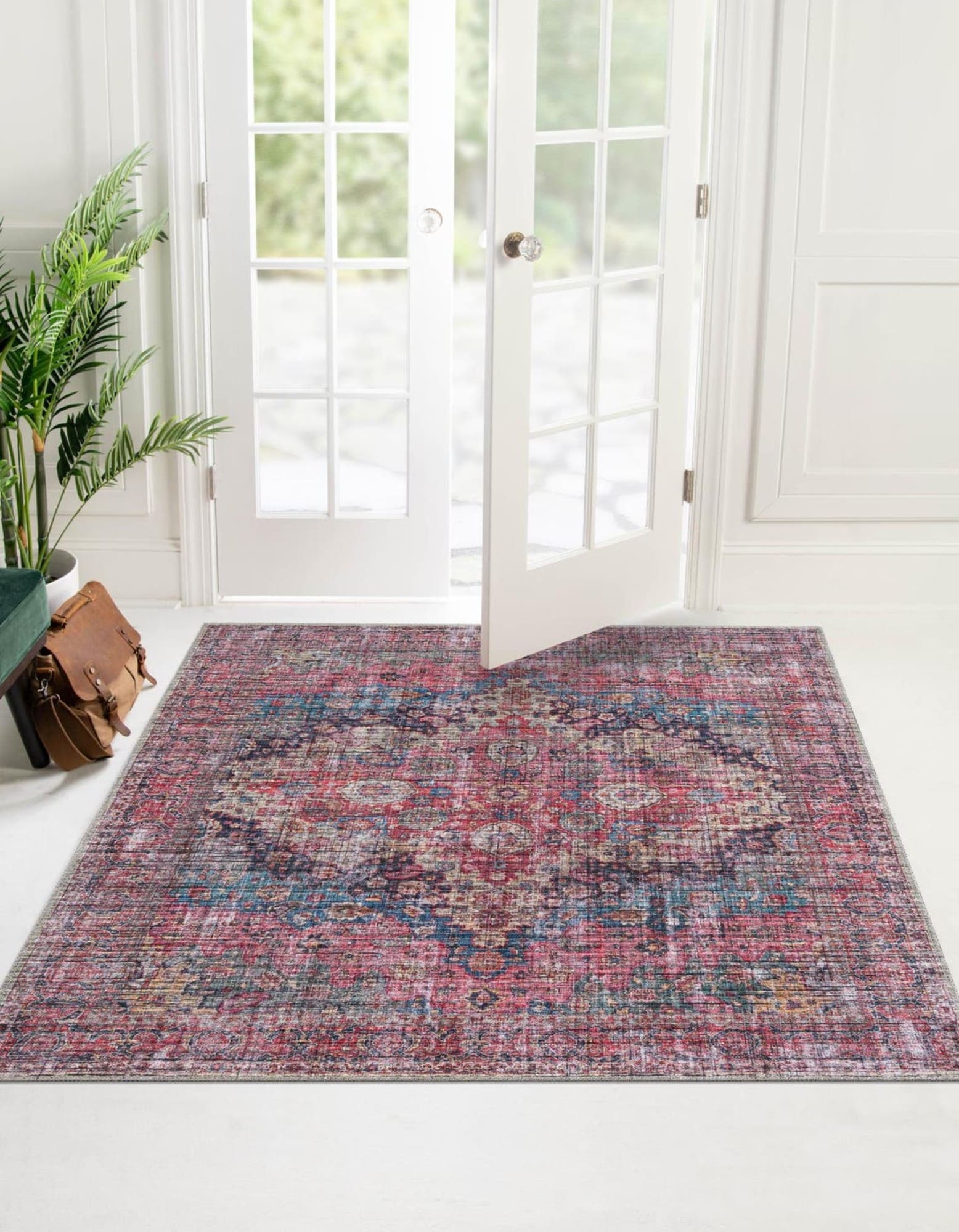 Unique Loom 3177699 Mangata Washable 8 x 8 (ft) Loomed Chenille Multi Square Indoor Border Machine washable Area rug