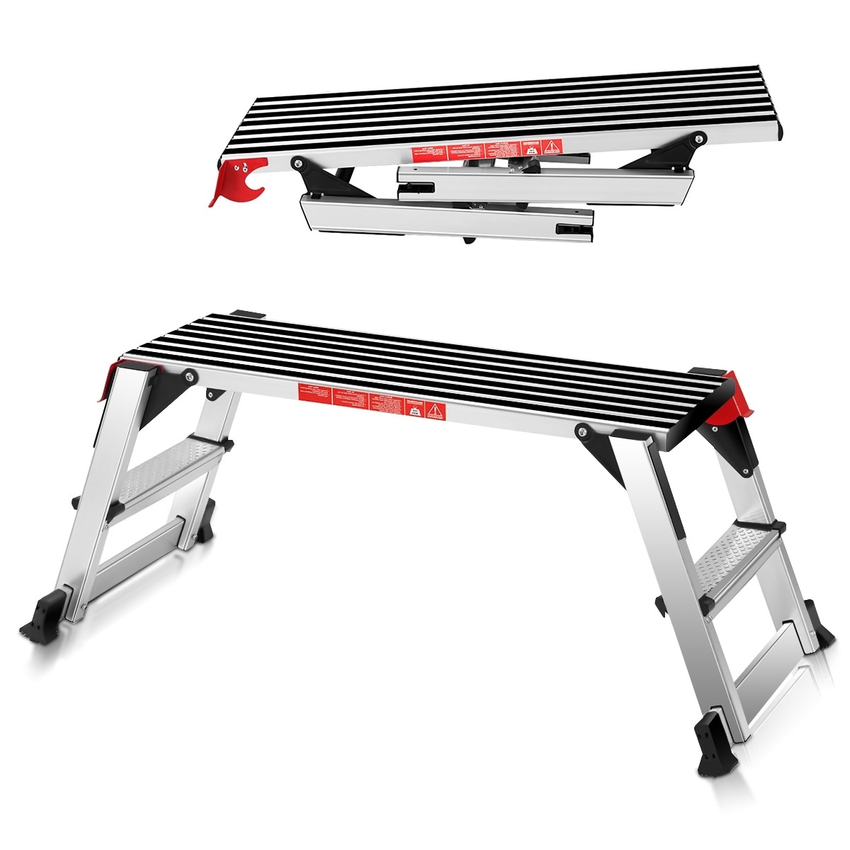 Slickblue 2-Step 330 lbs Capacity Foldable Step Stool – Silver and Black Aluminum Platform Ladder with Non-Slip Surface Safety Locks and Stabilizer Bars for Home or Garage Use #D-CO-88253LT