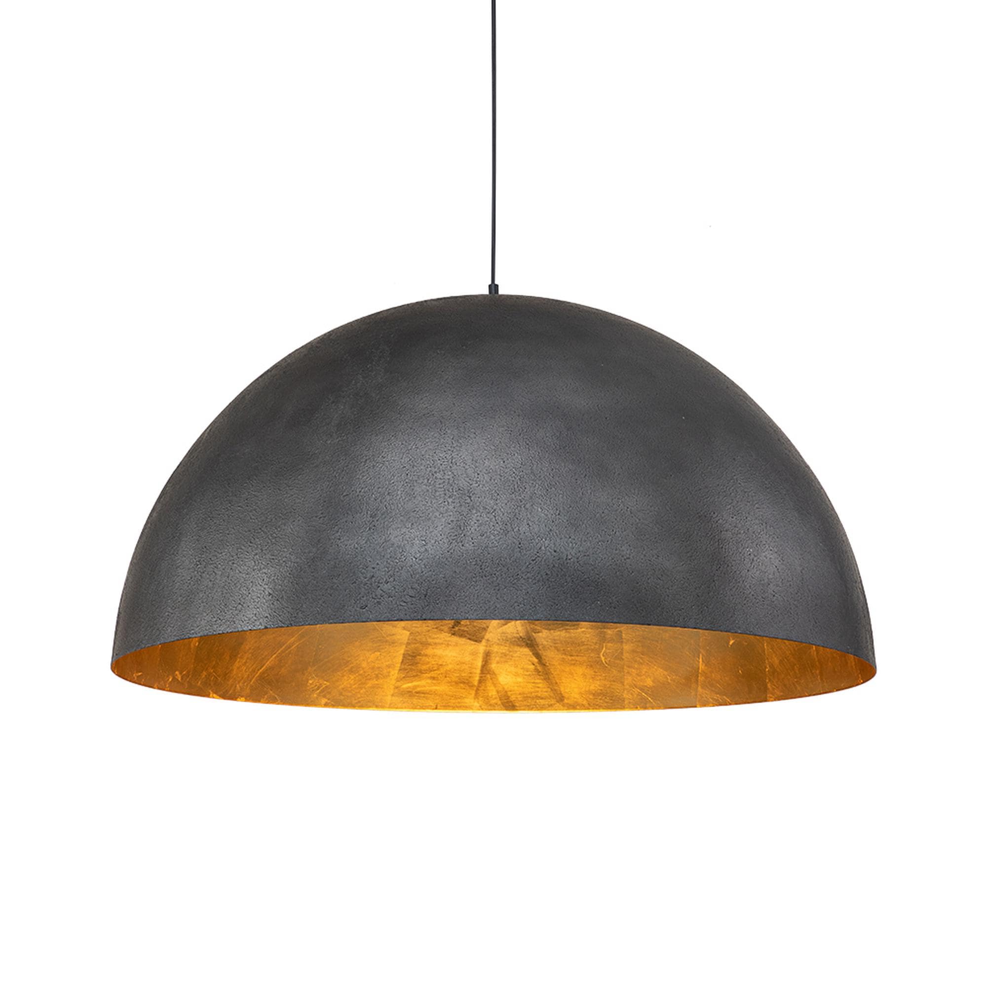 Large Blackened Steel Dome Pendant with Gold Interior