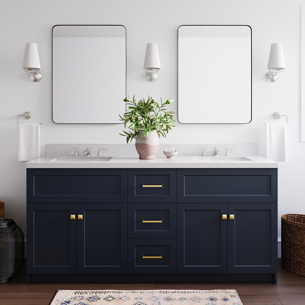 ARIEL Hamlet 73-in Midnight Blue Undermount Double Sink Bathroom Vanity ...