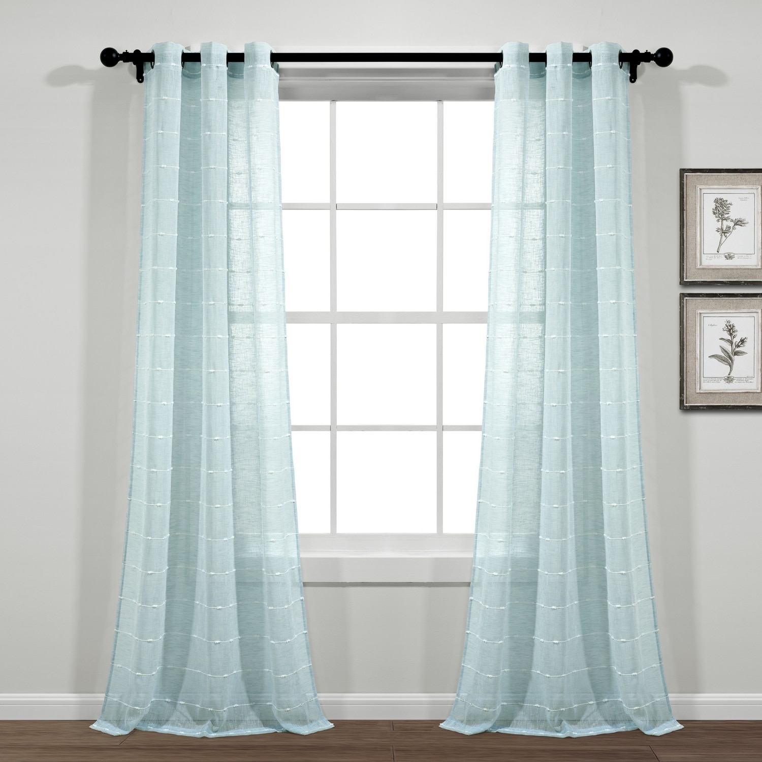 Blue Sheer Polyester Grommet Window Curtain Panels, Set of 2