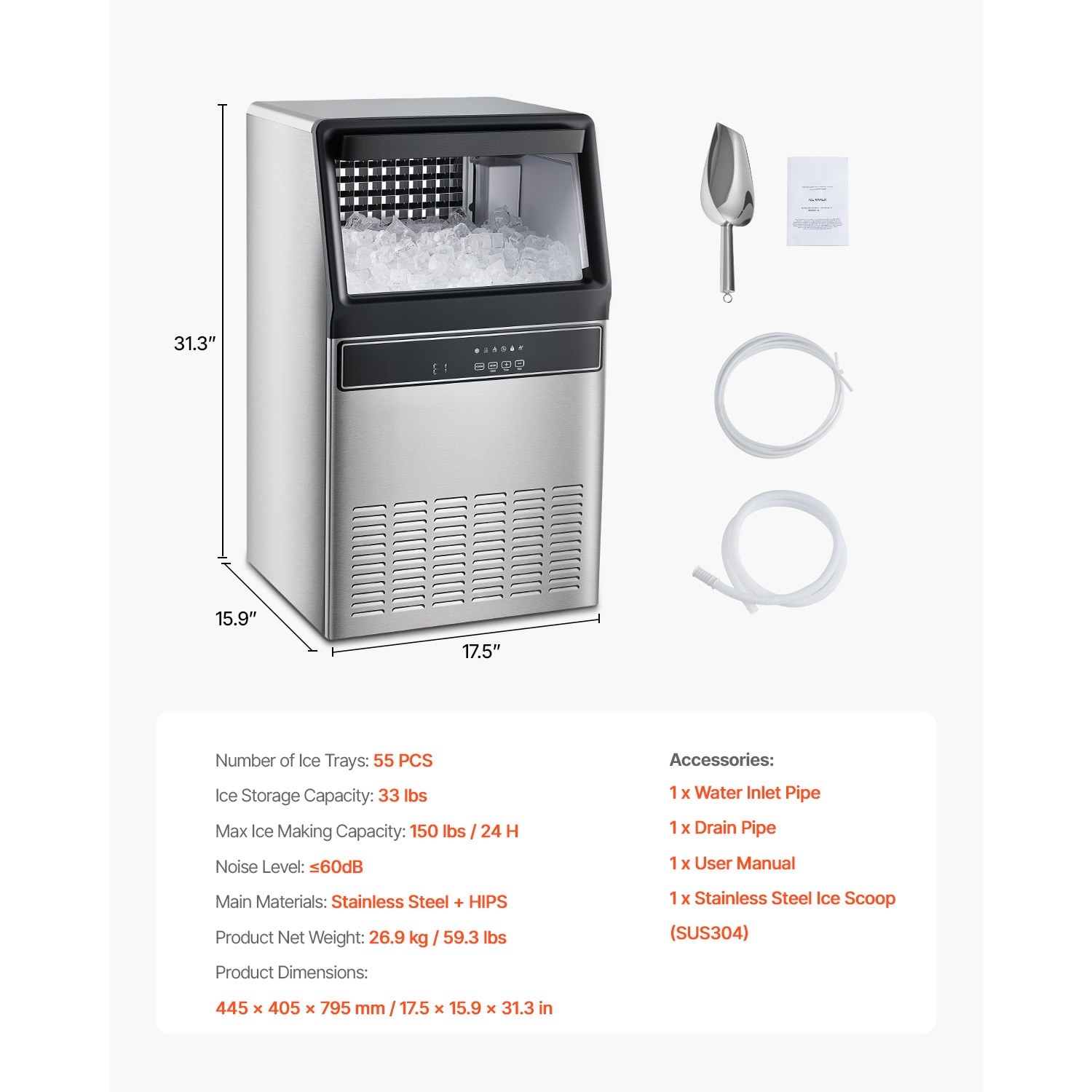 VEVOR QPJ12JK-300A60HZ1V1 Ice-Makers - View #8