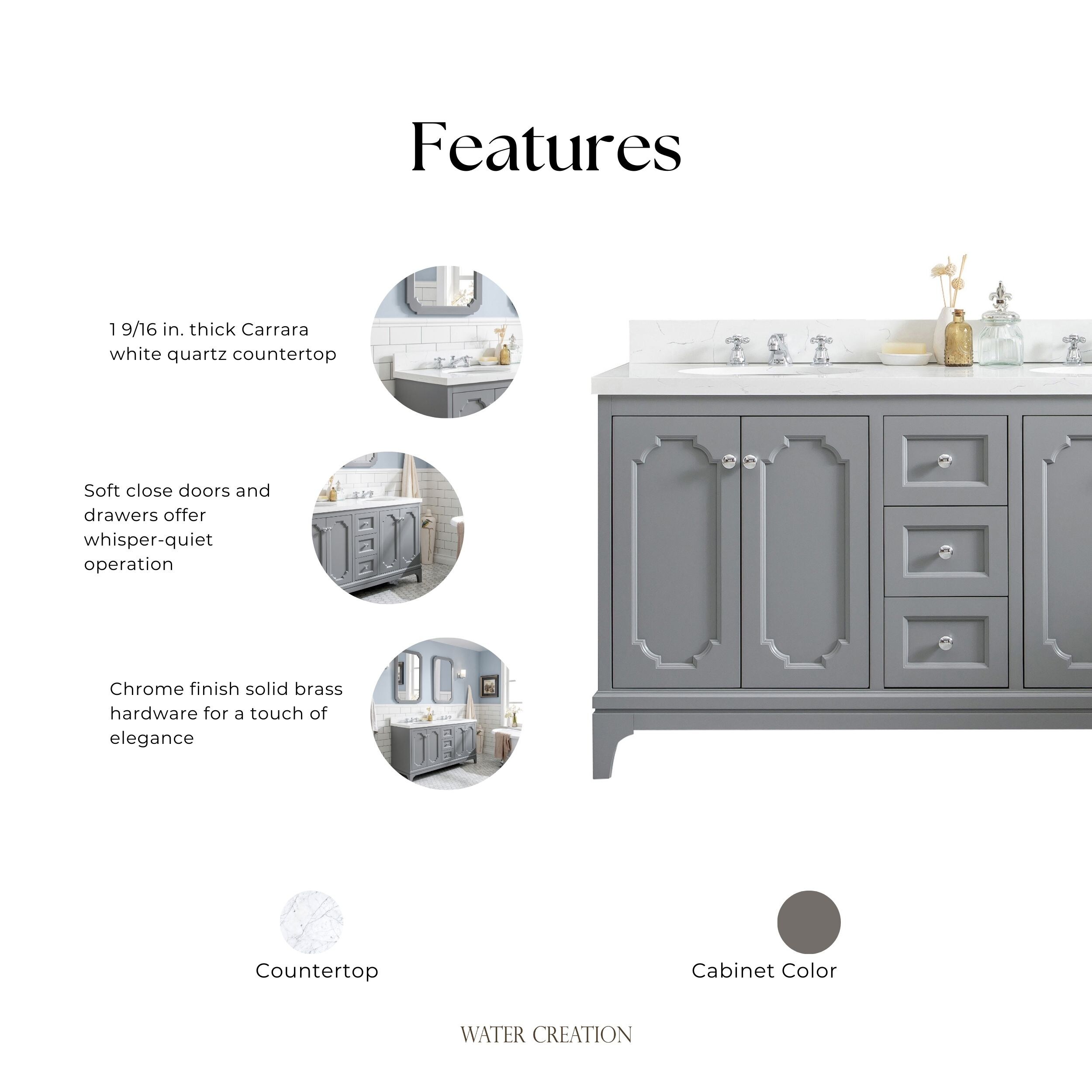 Queen 60" Cashmere Grey Double Sink Vanity with Quartz Top